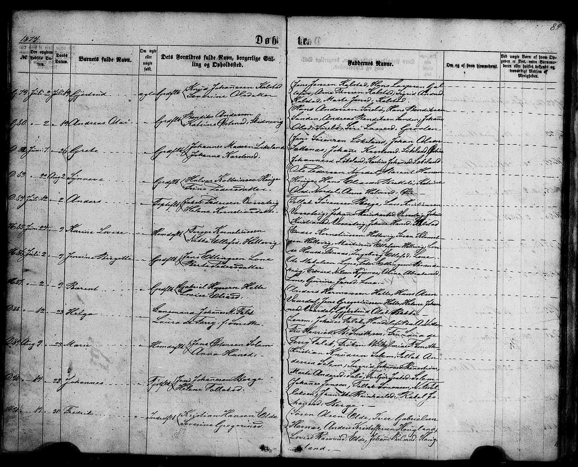 Fjaler sokneprestembete, AV/SAB-A-79801/H/Haa/Haaa/L0007: Parish register (official) no. A 7, 1862-1881, p. 89