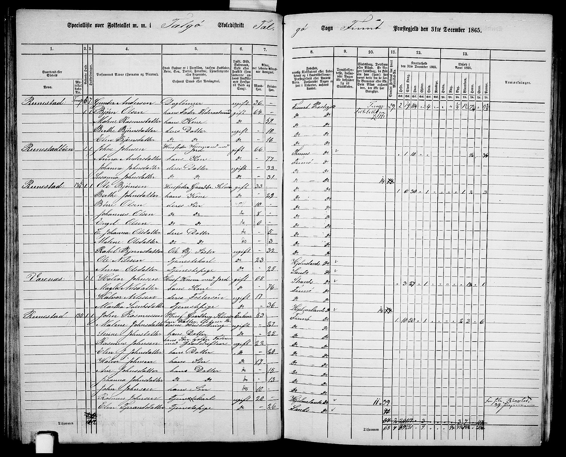 RA, 1865 census for Finnøy, 1865, p. 68