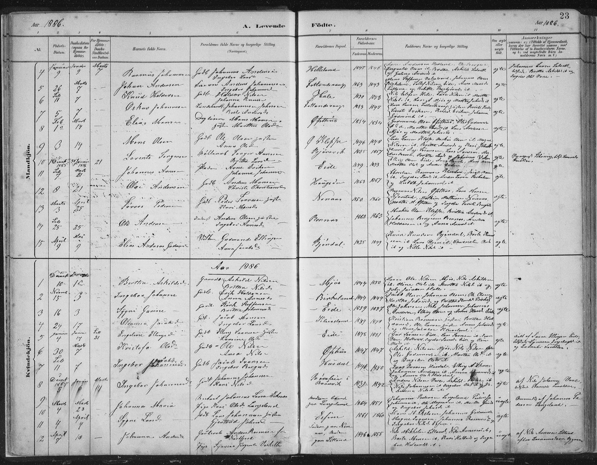 Hosanger sokneprestembete, SAB/A-75801/H/Hab: Parish register (copy) no. A 3 I, 1882-1903, p. 23