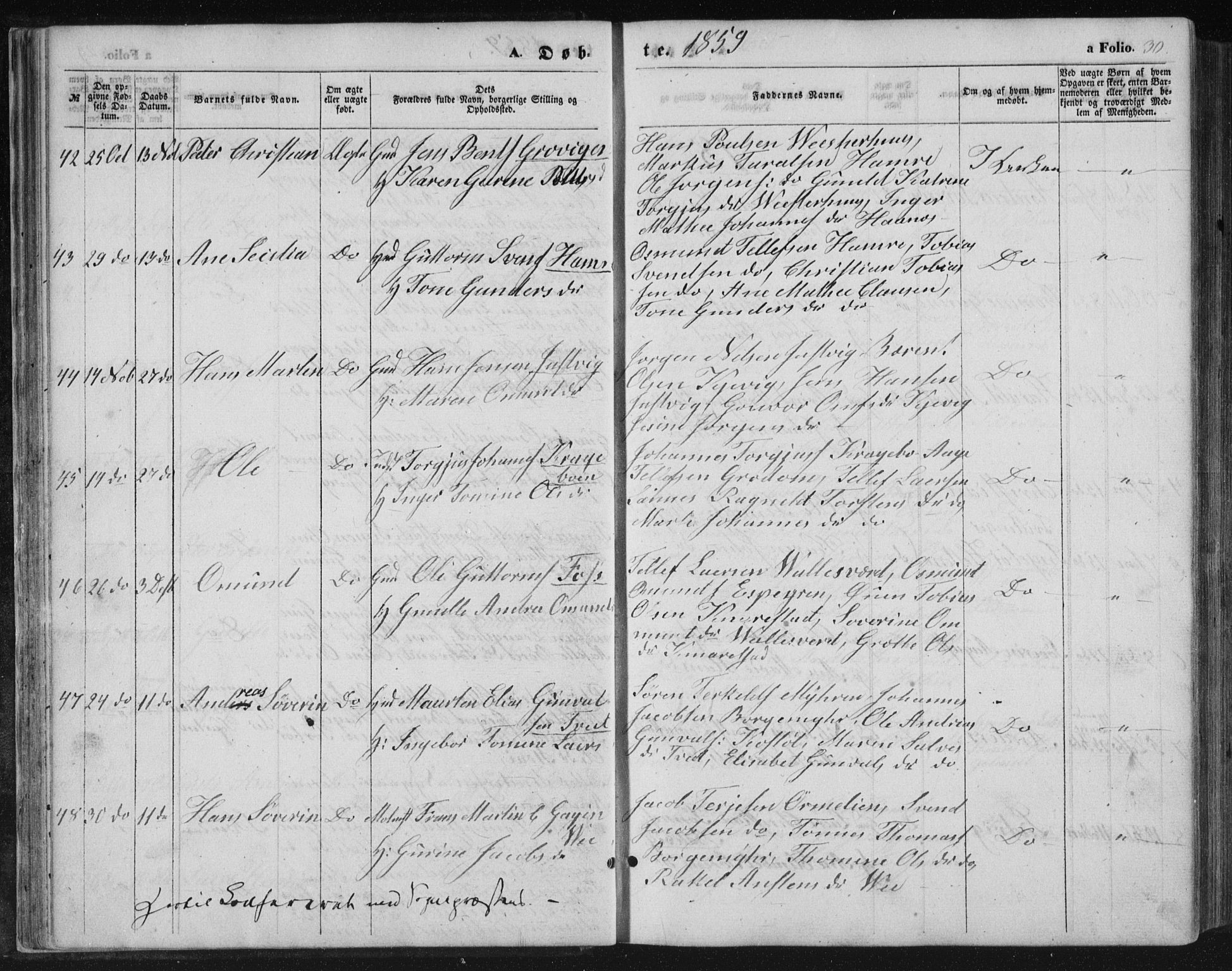 Tveit sokneprestkontor, AV/SAK-1111-0043/F/Fb/L0003: Parish register (copy) no. B 3, 1854-1886, p. 30