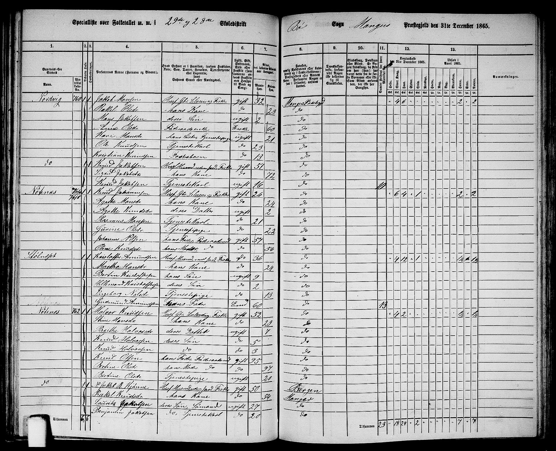 RA, 1865 census for Manger, 1865, p. 228