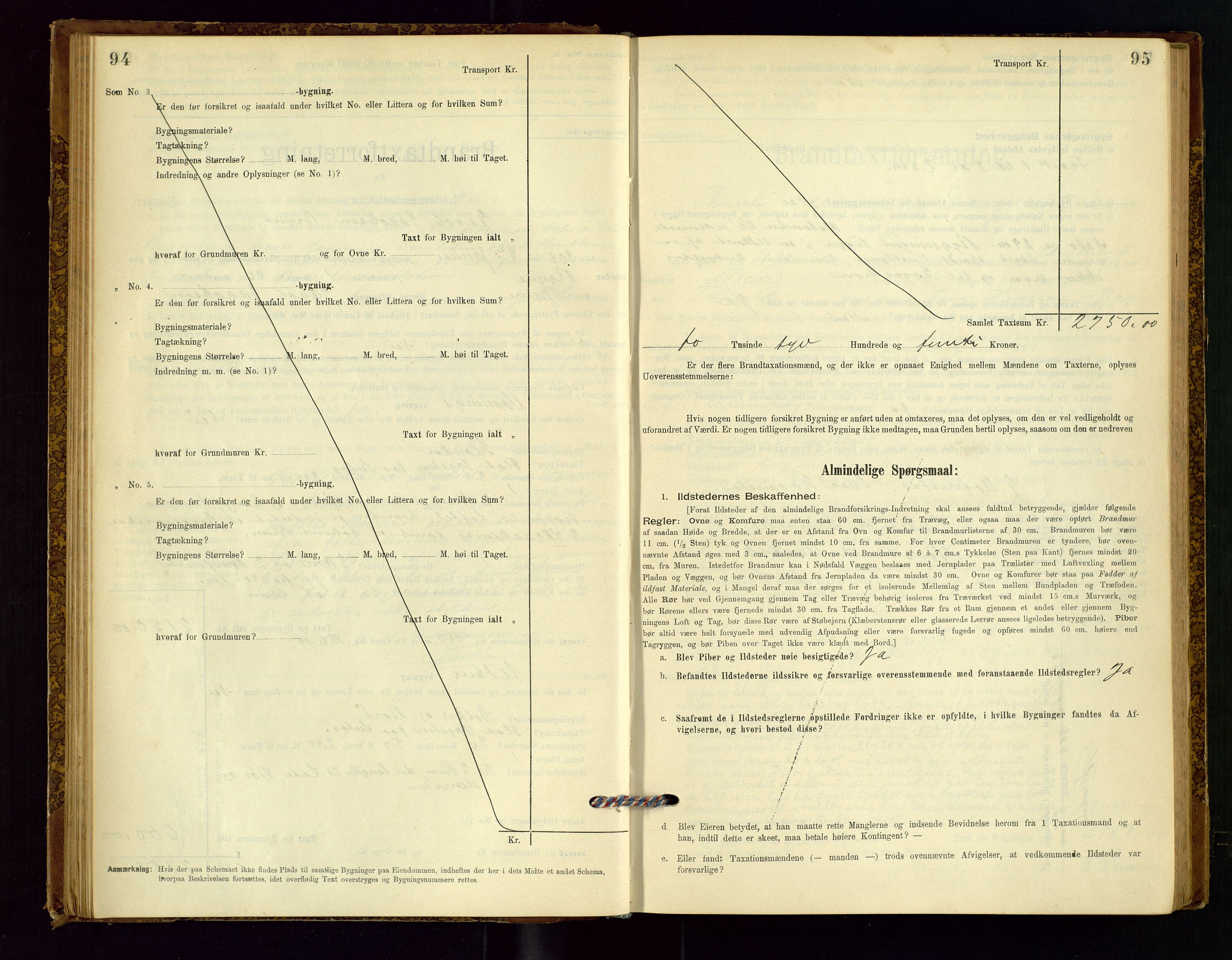 Time lensmannskontor, AV/SAST-A-100420/Gob/L0001: Branntakstprotokoll, 1896-1914, p. 94-95