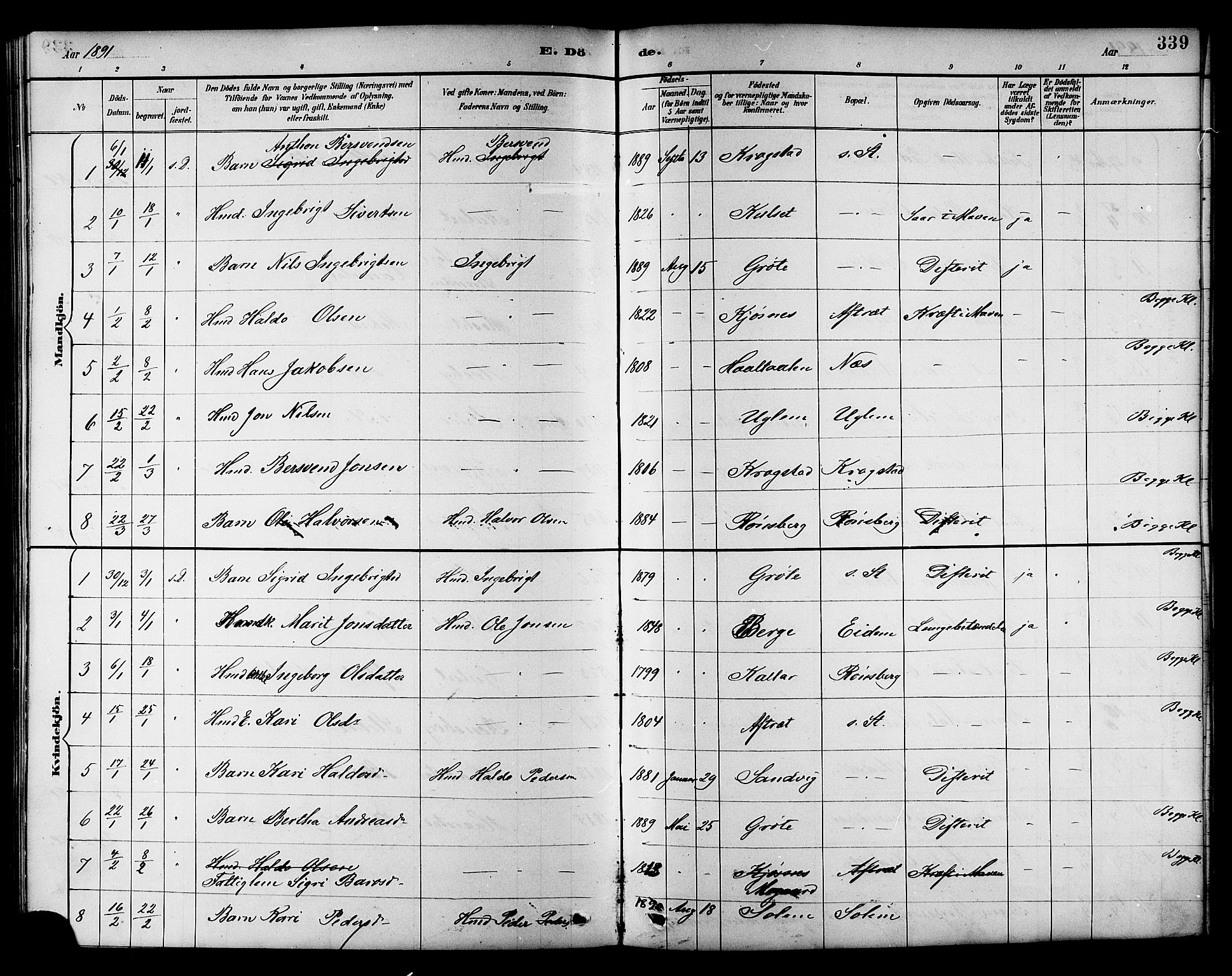 Ministerialprotokoller, klokkerbøker og fødselsregistre - Sør-Trøndelag, SAT/A-1456/695/L1157: Parish register (copy) no. 695C08, 1889-1913, p. 339