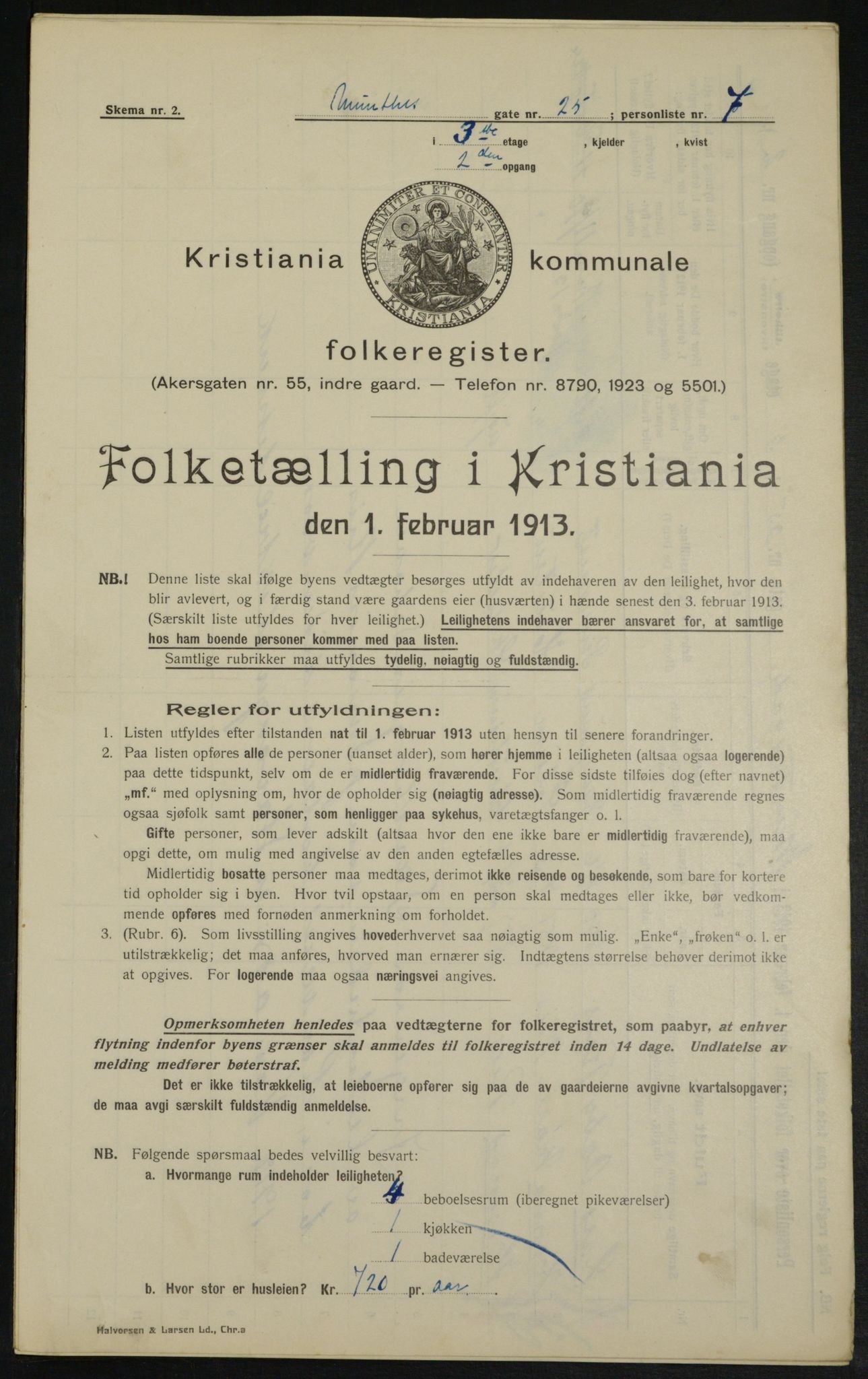 OBA, Municipal Census 1913 for Kristiania, 1913, p. 68072