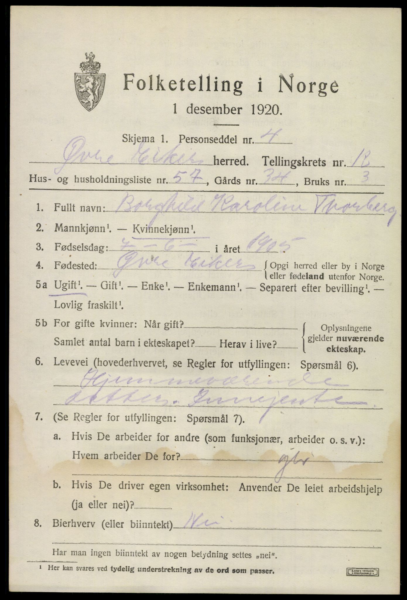 SAKO, 1920 census for Øvre Eiker, 1920, p. 19230