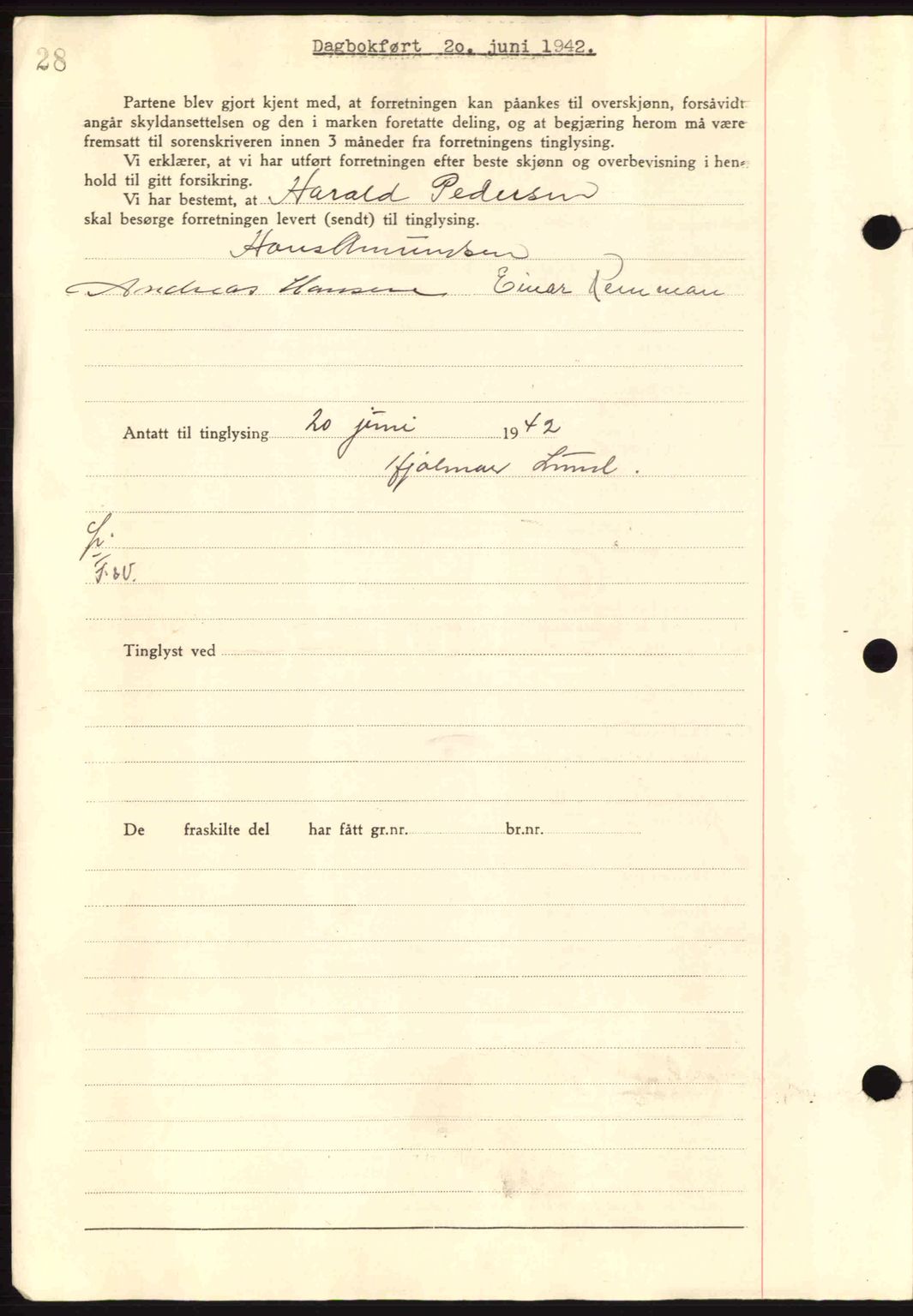 Steigen og Ofoten sorenskriveri, AV/SAT-A-0030/1/2/2C: Mortgage book no. A9-12, 1942-1946, Diary no: : 1293/1942