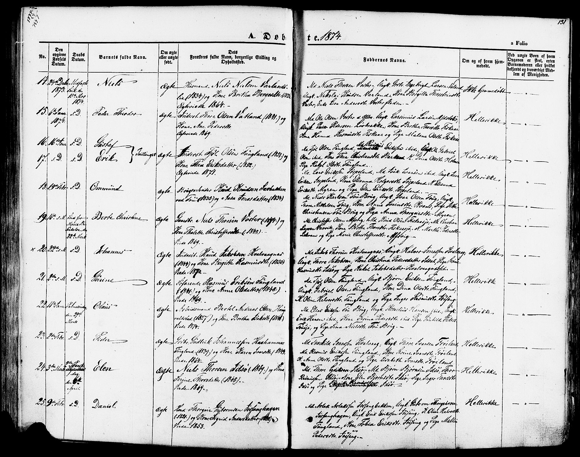 Strand sokneprestkontor, AV/SAST-A-101828/H/Ha/Haa/L0007: Parish register (official) no. A 7, 1855-1881, p. 131