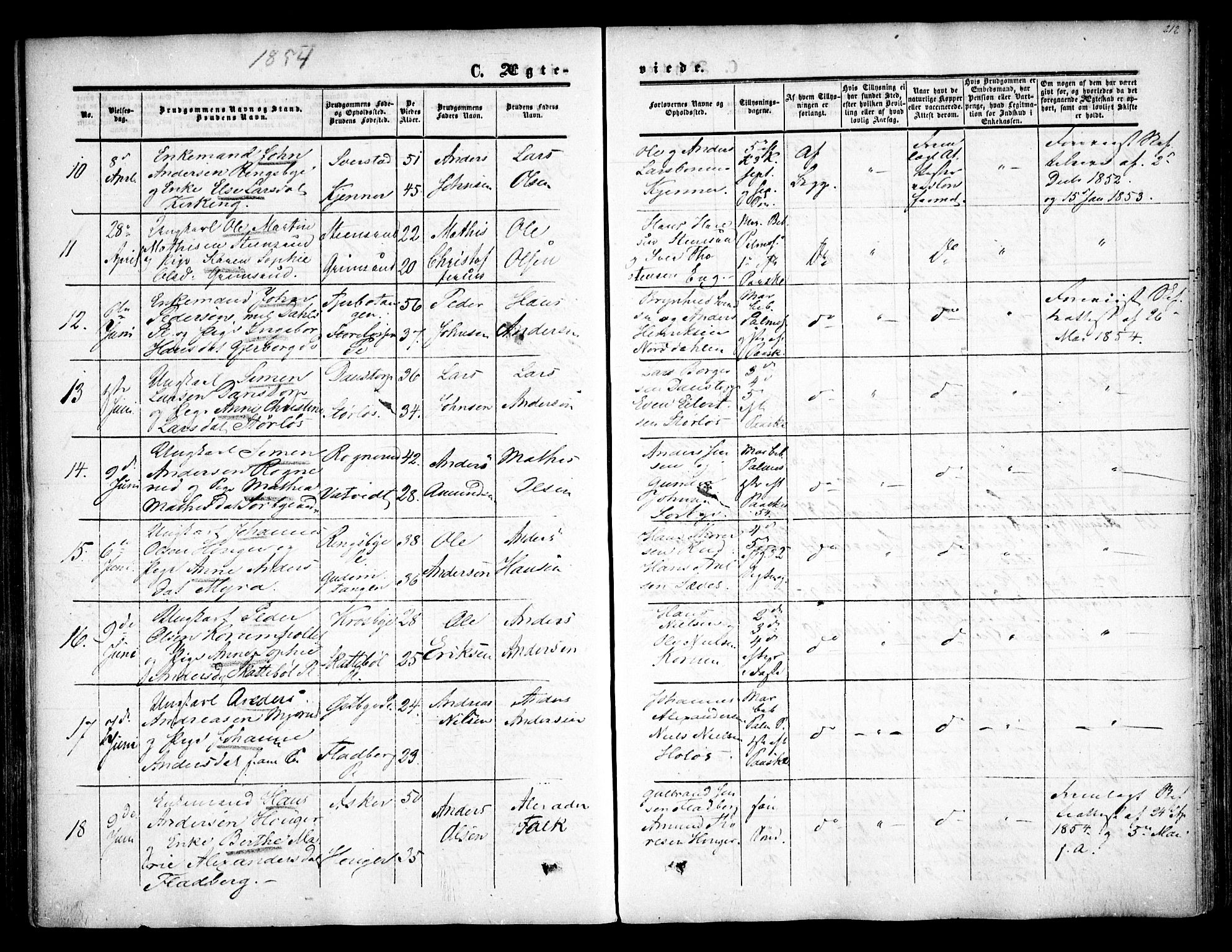 Rakkestad prestekontor Kirkebøker, SAO/A-2008/F/Fa/L0009: Parish register (official) no. I 9, 1850-1856, p. 212