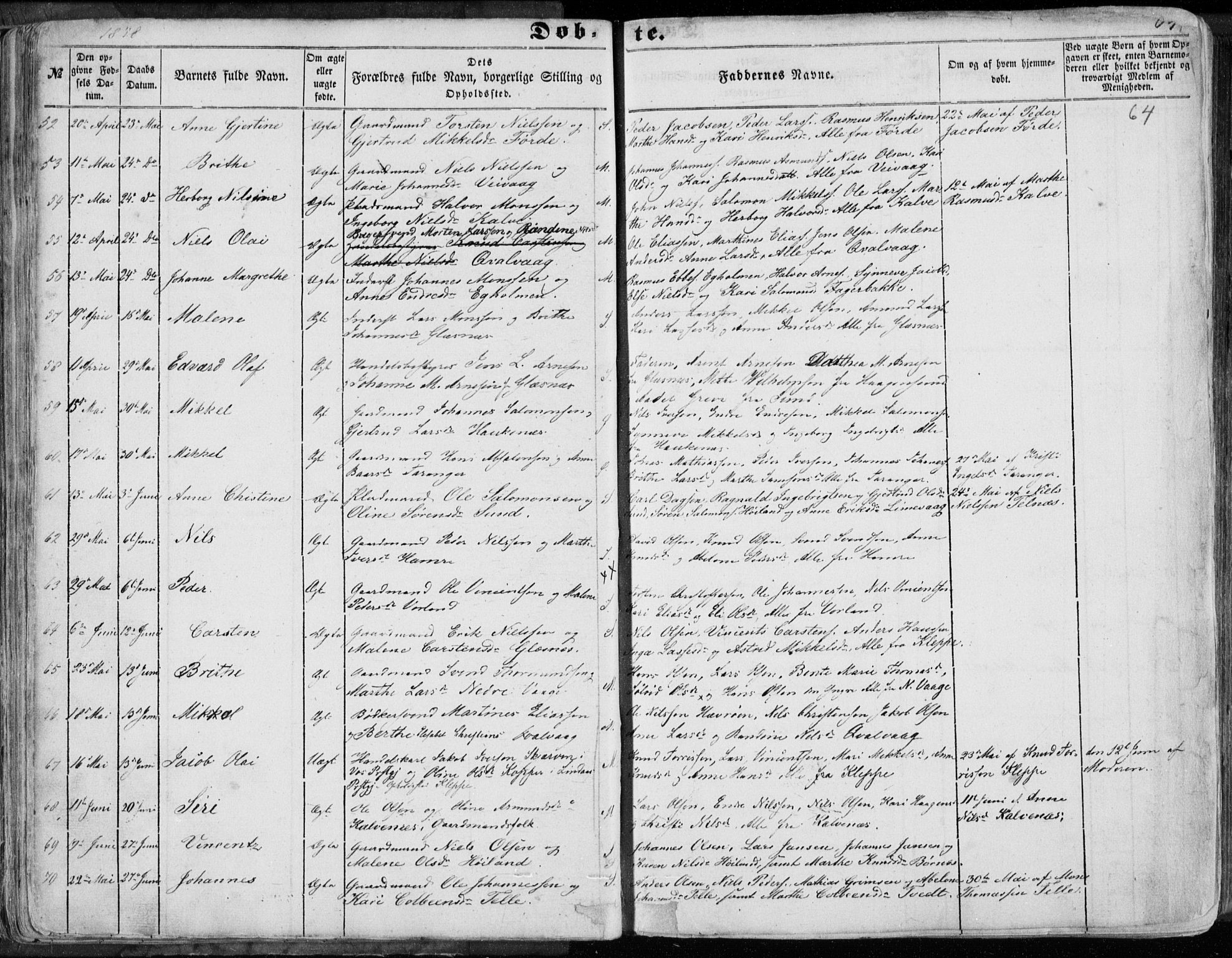 Sund sokneprestembete, SAB/A-99930: Parish register (official) no. A 14, 1850-1866, p. 64