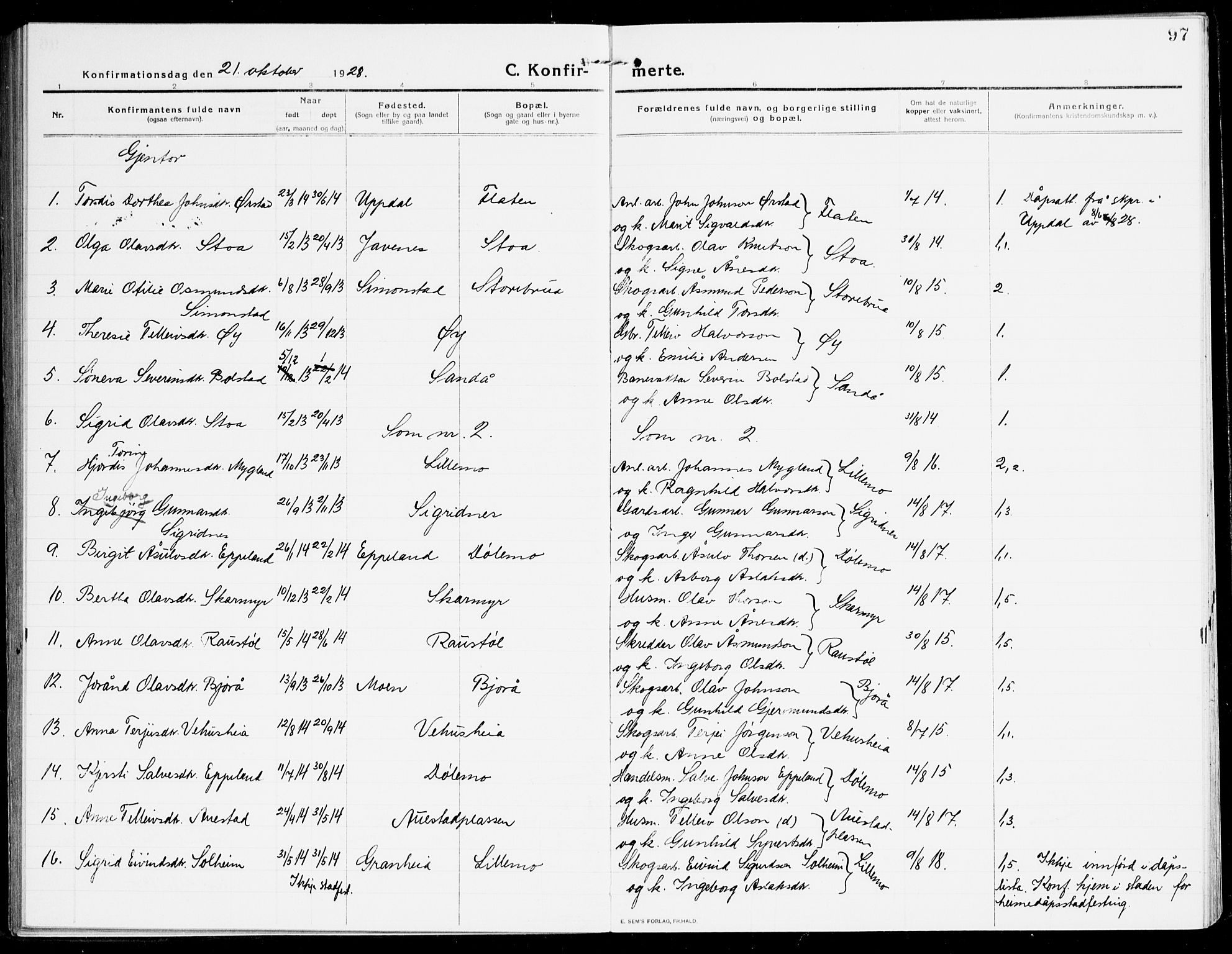 Åmli sokneprestkontor, SAK/1111-0050/F/Fa/Fac/L0013: Parish register (official) no. A 13, 1914-1933, p. 97