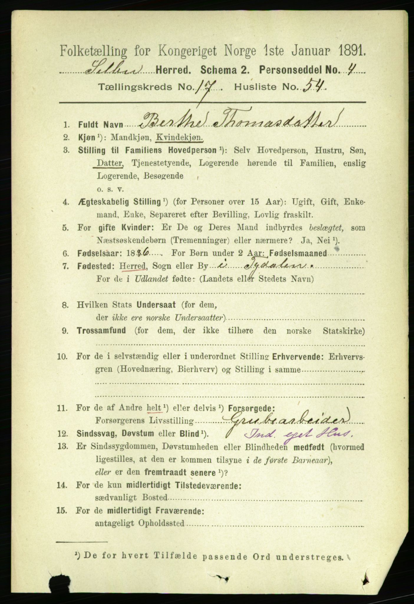 RA, 1891 census for 1664 Selbu, 1891, p. 6430