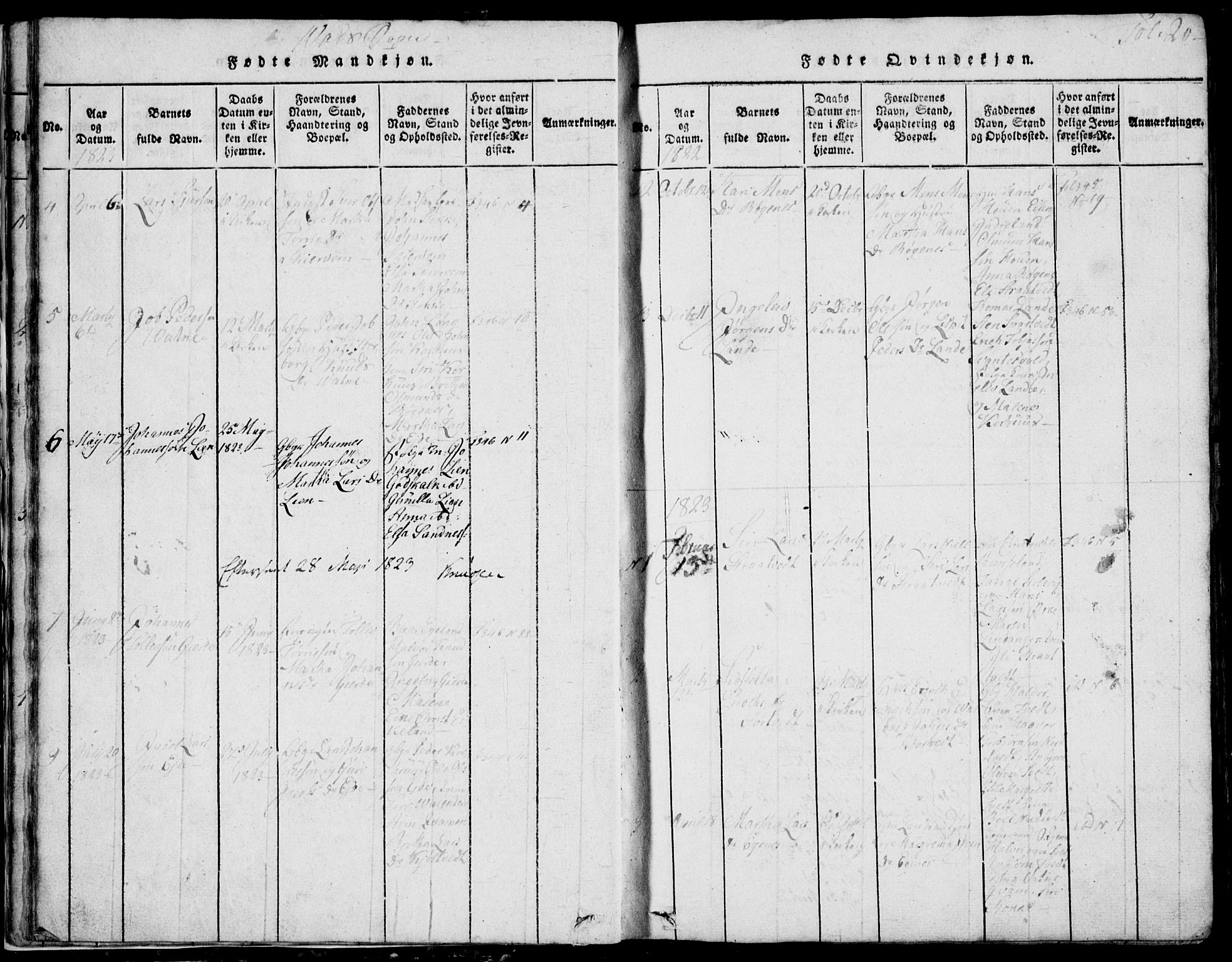 Skjold sokneprestkontor, AV/SAST-A-101847/H/Ha/Hab/L0002: Parish register (copy) no. B 2 /2, 1815-1830, p. 20