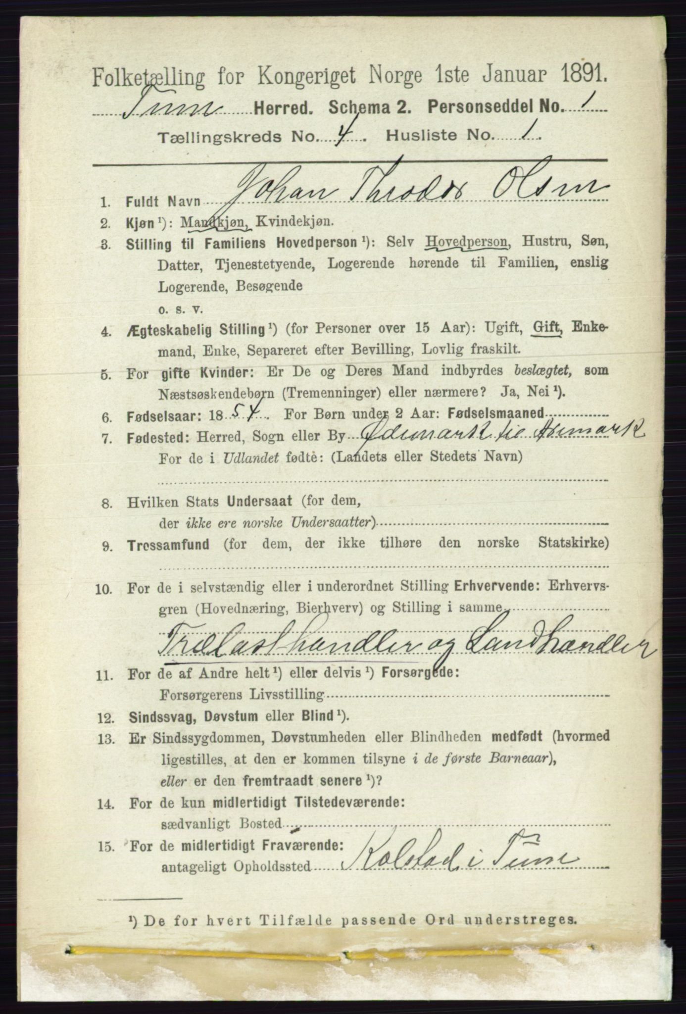 RA, 1891 census for 0130 Tune, 1891, p. 2198