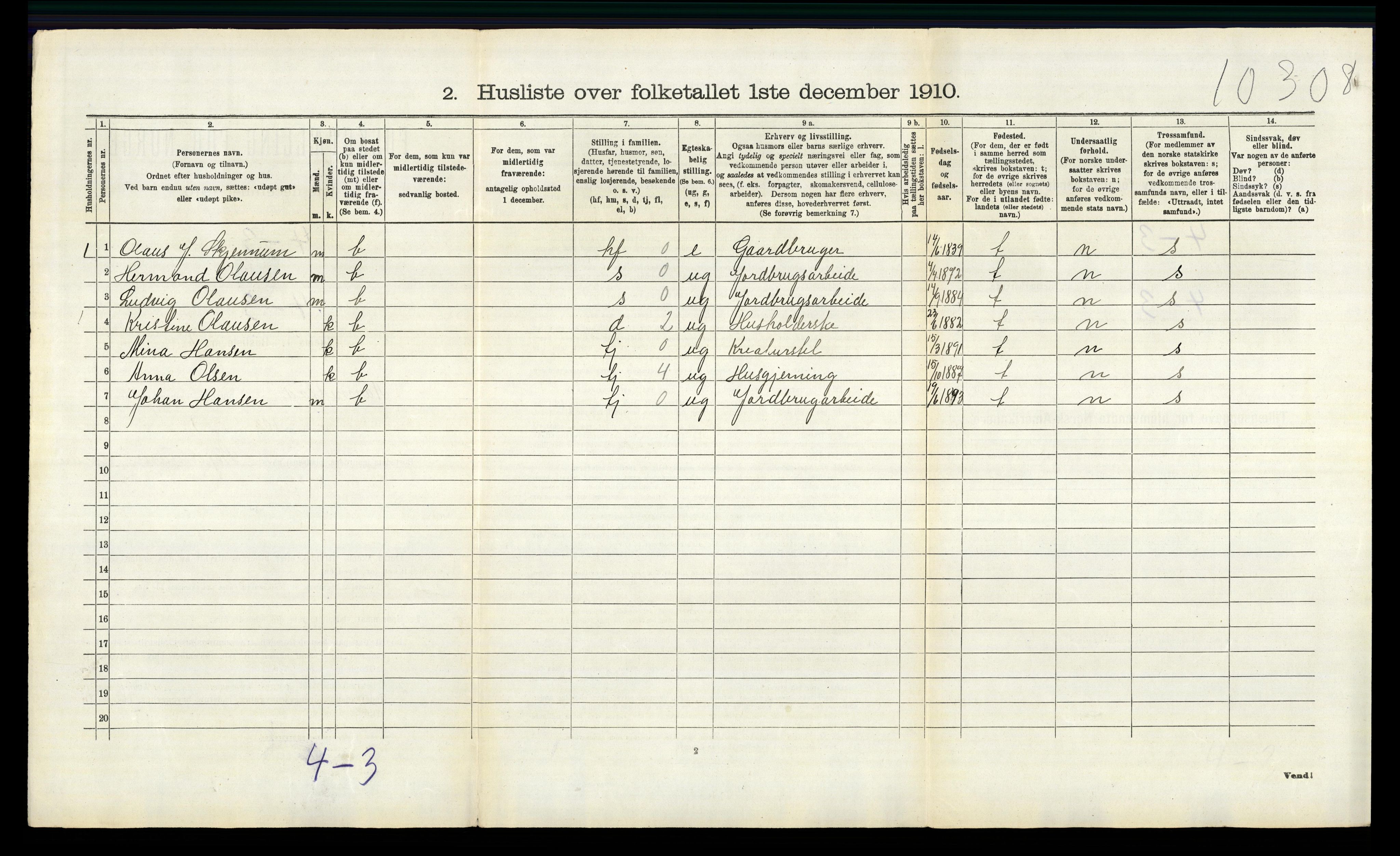 RA, 1910 census for Nannestad, 1910, p. 1006