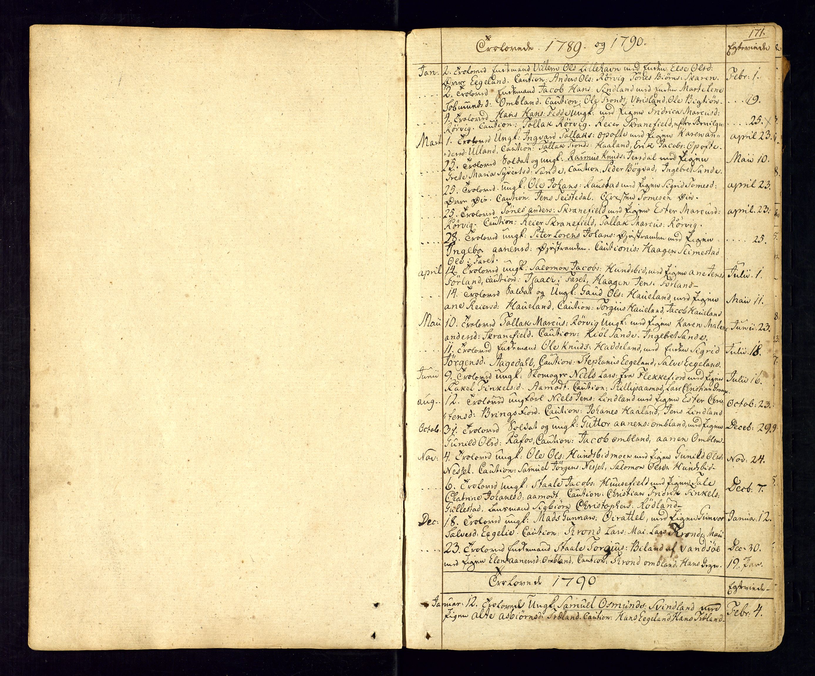 Kvinesdal sokneprestkontor, SAK/1111-0026/F/Fa/Fab/L0002: Parish register (official) no. A 2, 1789-1815, p. 171