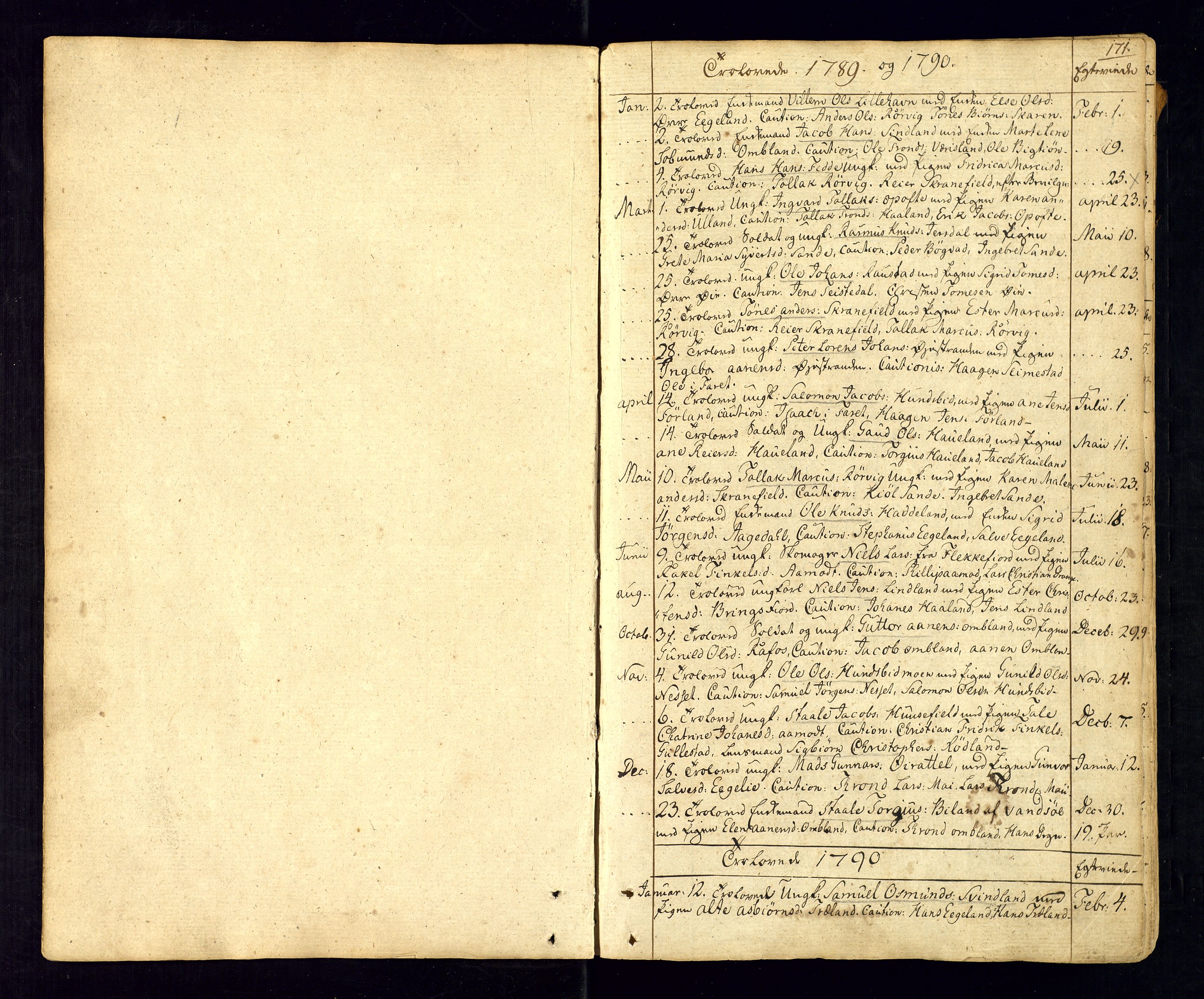 Kvinesdal sokneprestkontor, AV/SAK-1111-0026/F/Fa/Fab/L0002: Parish register (official) no. A 2, 1789-1815, p. 171