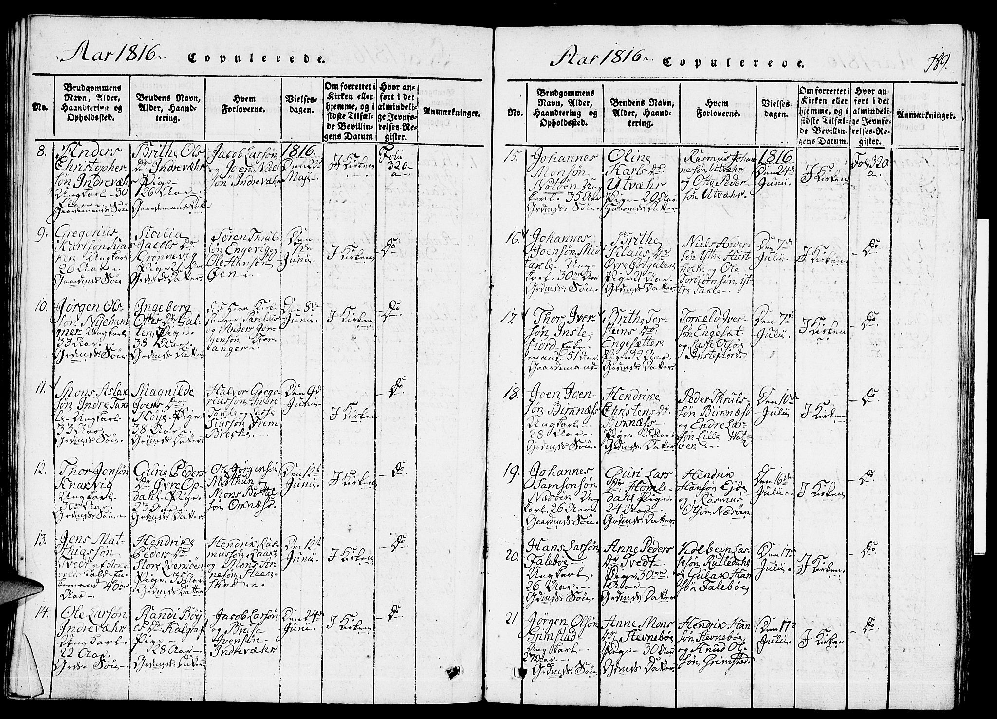 Gulen sokneprestembete, AV/SAB-A-80201/H/Haa/Haaa/L0018: Parish register (official) no. A 18, 1816-1825, p. 189