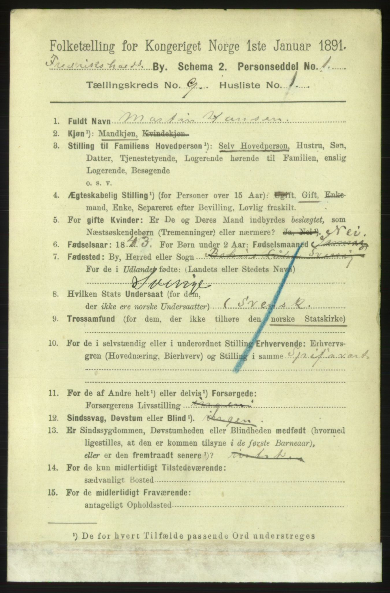 RA, 1891 census for 0101 Fredrikshald, 1891, p. 5910