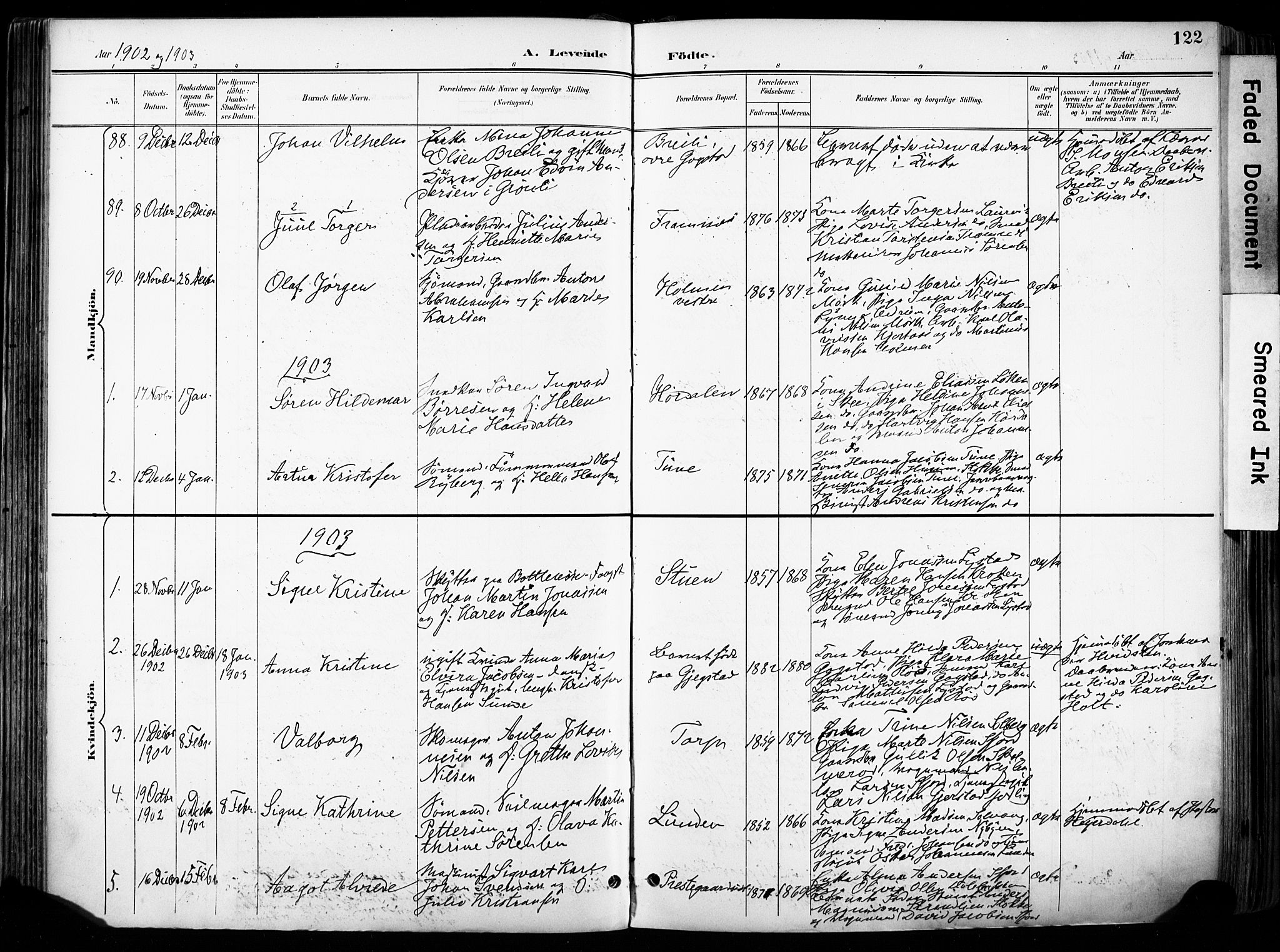 Sandar kirkebøker, SAKO/A-243/F/Fa/L0014: Parish register (official) no. 14, 1896-1909, p. 122