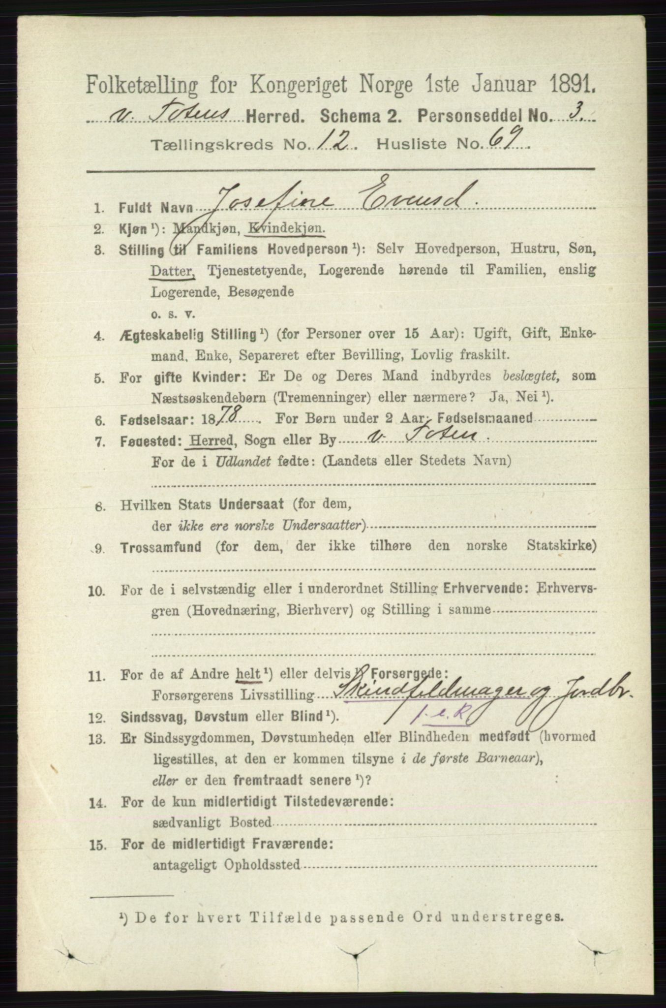RA, 1891 census for 0529 Vestre Toten, 1891, p. 7671