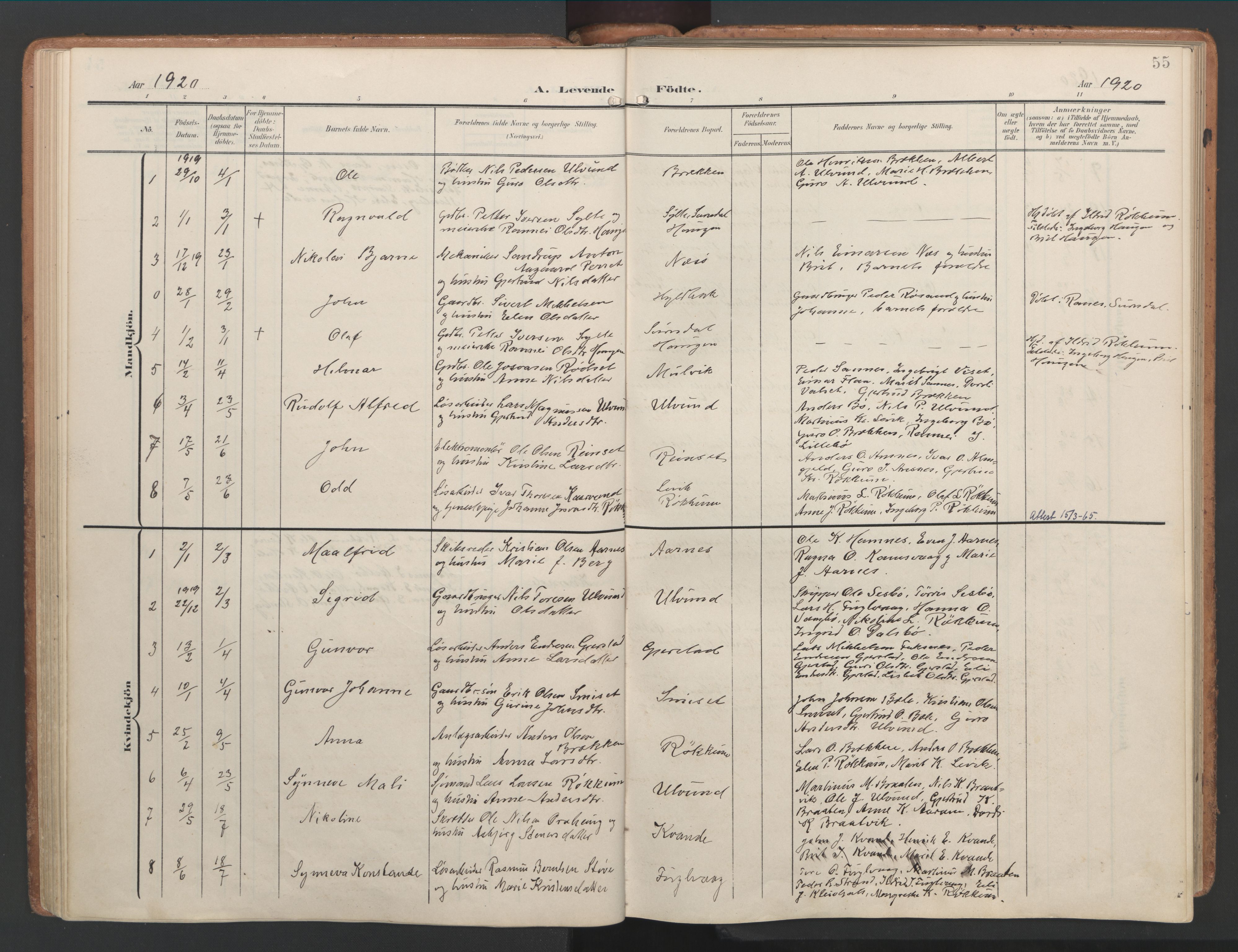 Ministerialprotokoller, klokkerbøker og fødselsregistre - Møre og Romsdal, AV/SAT-A-1454/592/L1030: Parish register (official) no. 592A08, 1901-1925, p. 55