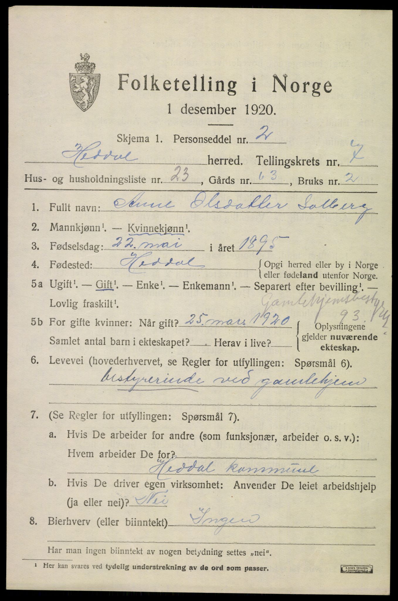 SAKO, 1920 census for Heddal, 1920, p. 5668