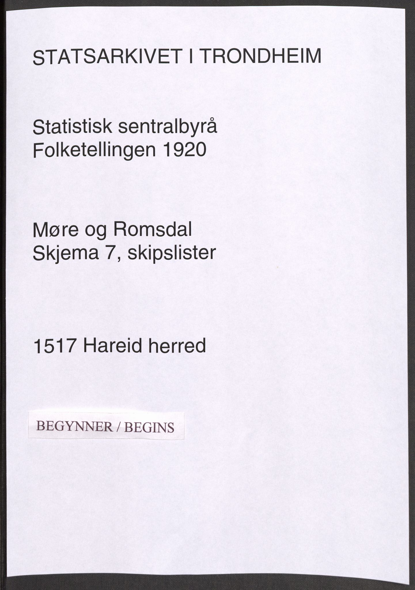 SAT, 1920 census for Hareid, 1920, p. 5443