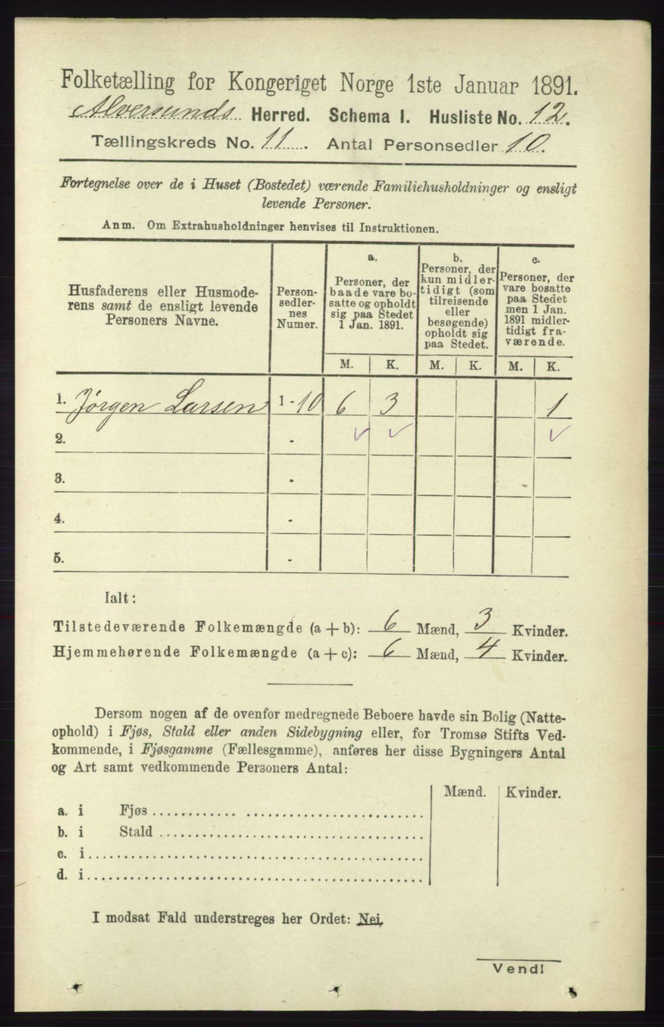 RA, 1891 census for 1257 Alversund, 1891, p. 3688