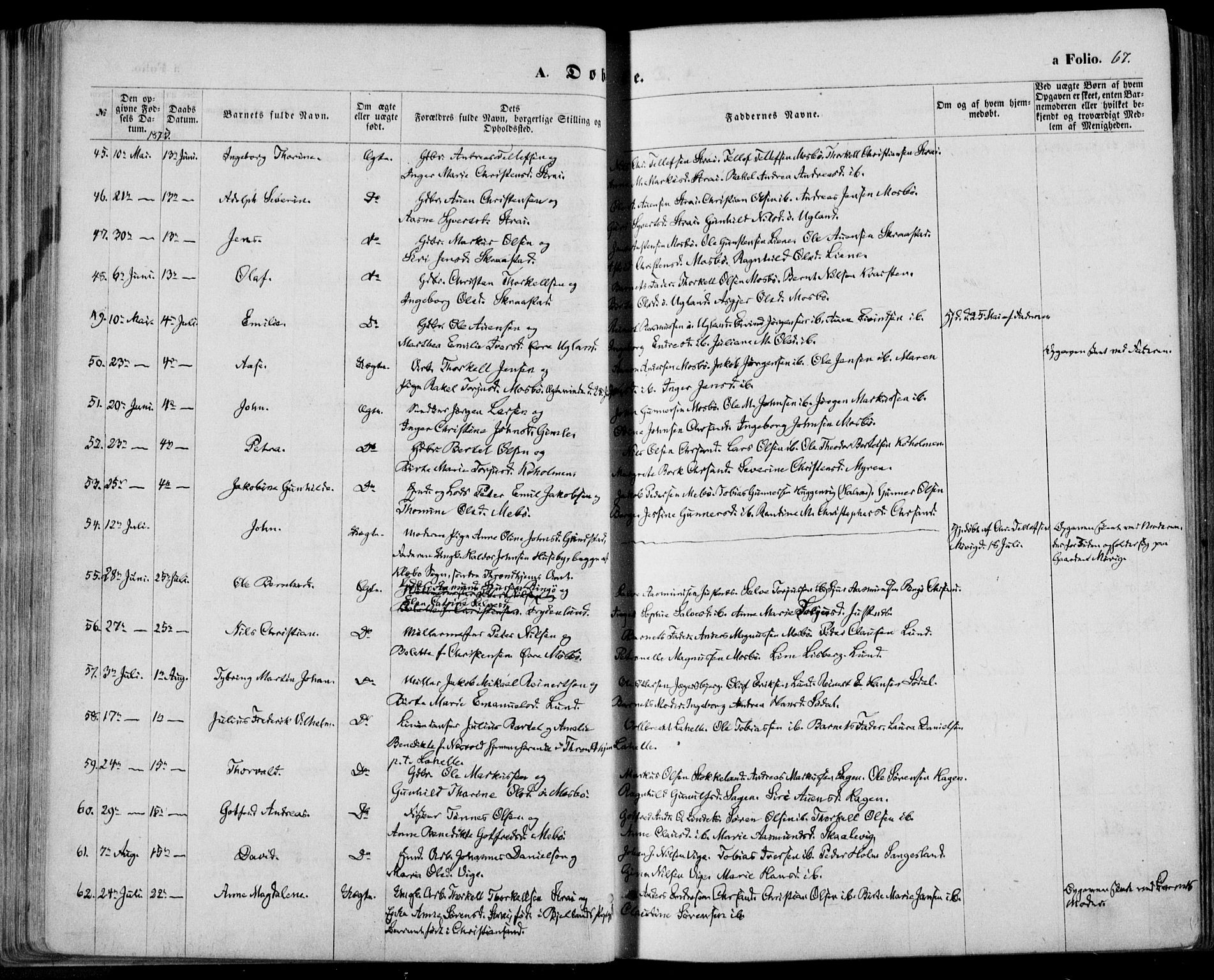 Oddernes sokneprestkontor, AV/SAK-1111-0033/F/Fa/Faa/L0008: Parish register (official) no. A 8, 1864-1880, p. 67