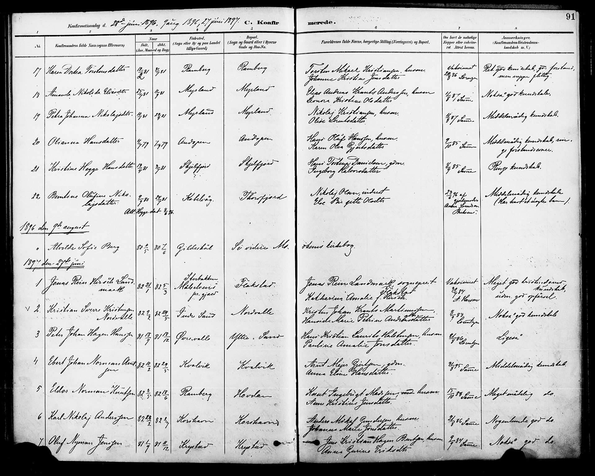 Ministerialprotokoller, klokkerbøker og fødselsregistre - Nordland, AV/SAT-A-1459/885/L1205: Parish register (official) no. 885A06, 1892-1905, p. 91