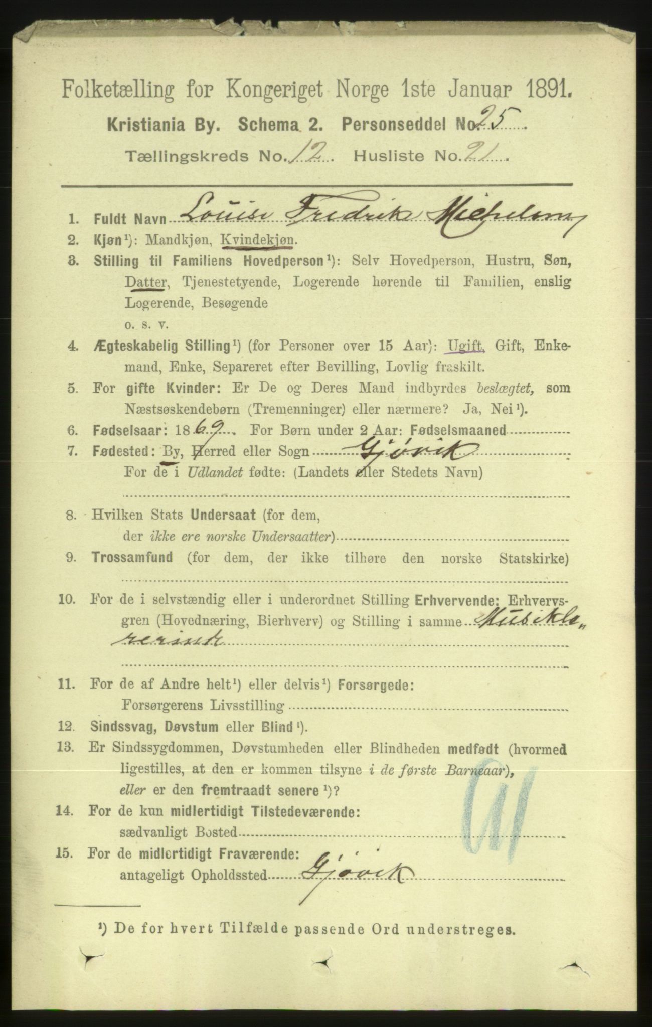 RA, 1891 census for 0301 Kristiania, 1891, p. 5823