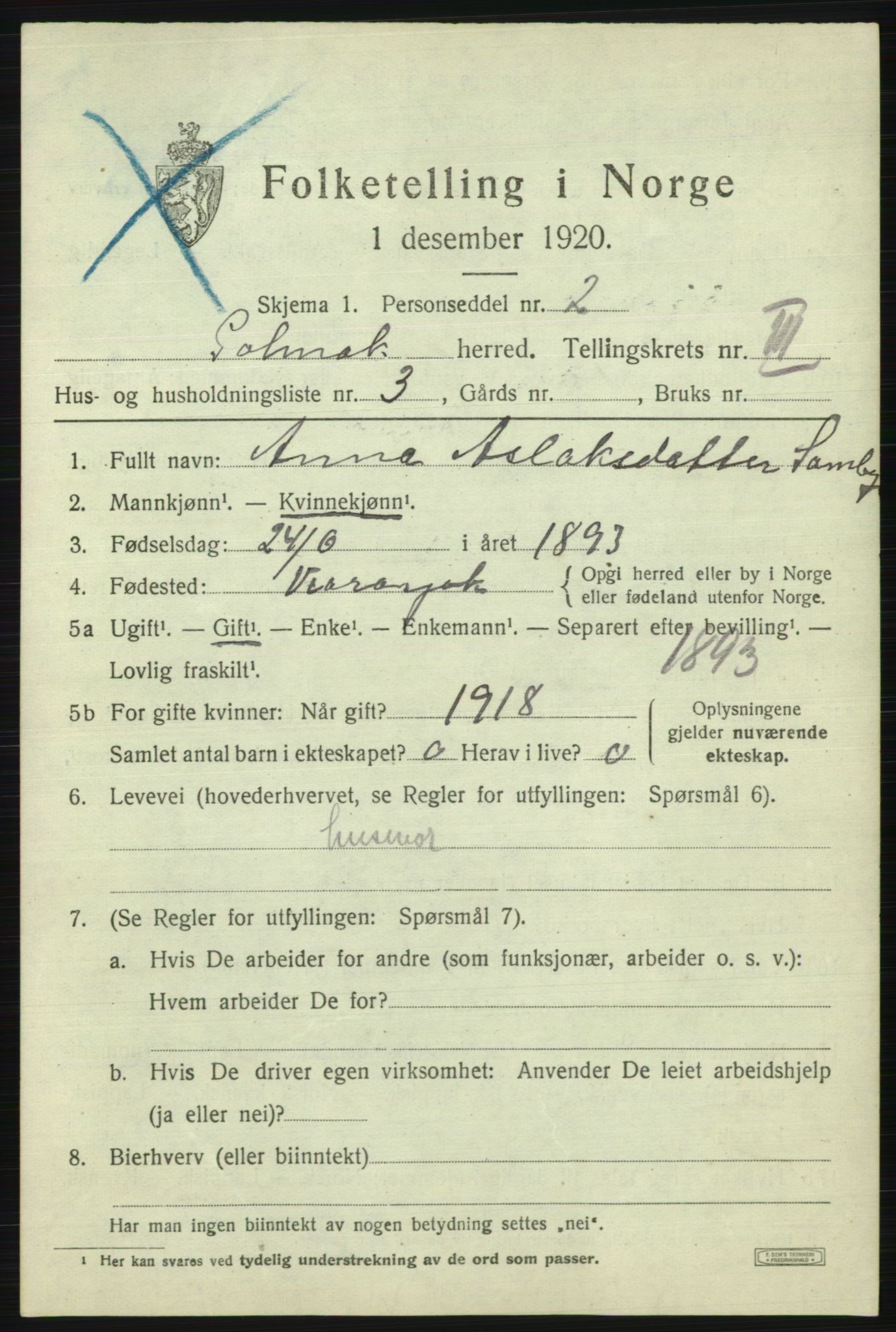 SATØ, 1920 census for Polmak, 1920, p. 1339