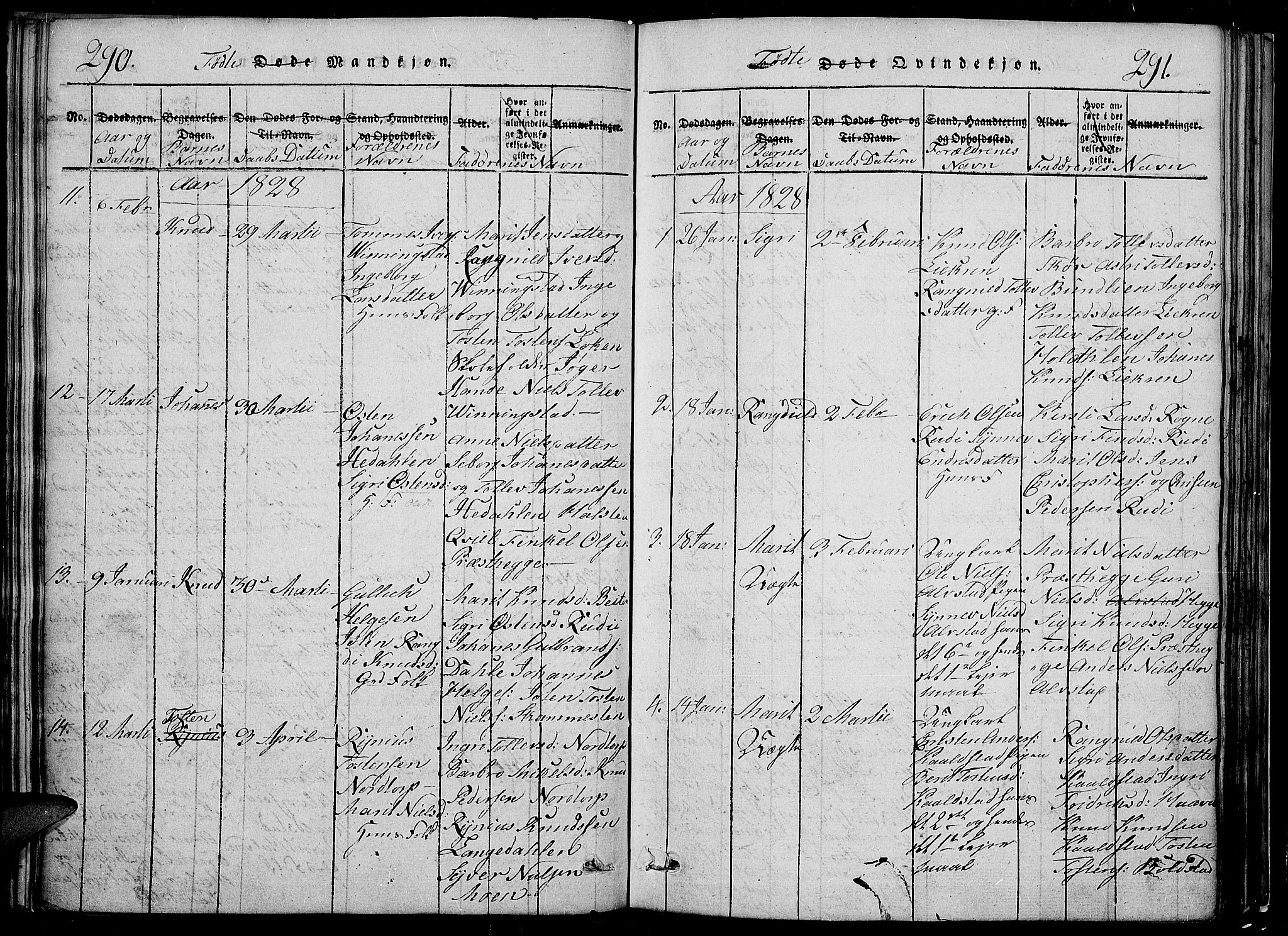 Slidre prestekontor, SAH/PREST-134/H/Ha/Hab/L0002: Parish register (copy) no. 2, 1814-1839, p. 290-291