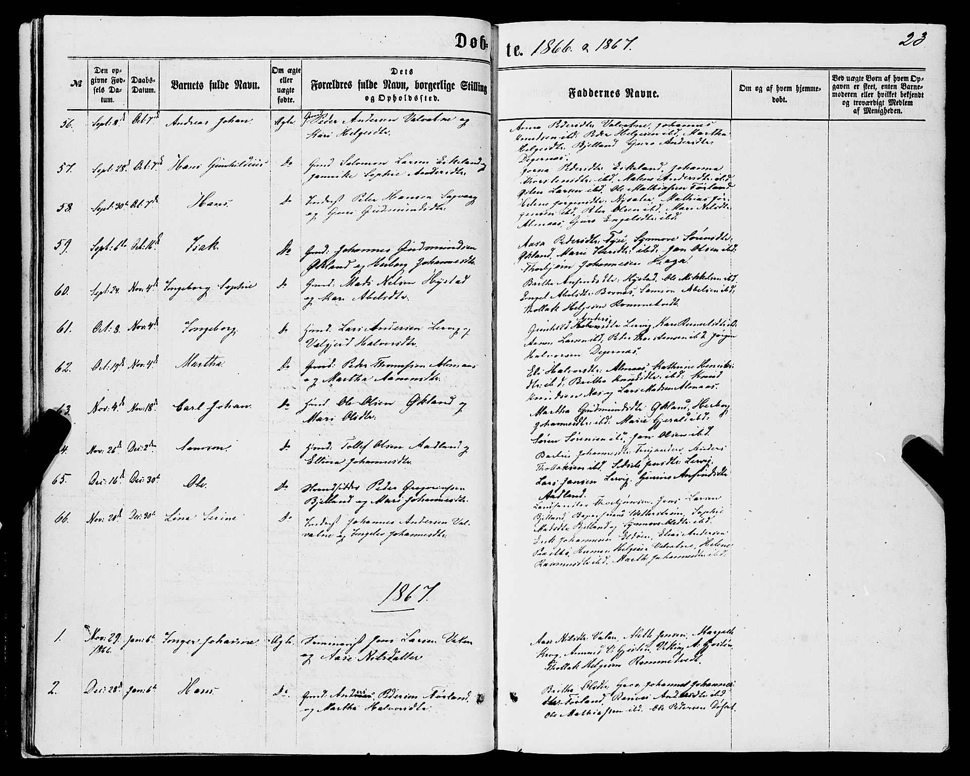 Stord sokneprestembete, SAB/A-78201/H/Haa: Parish register (official) no. B 1, 1862-1877, p. 23