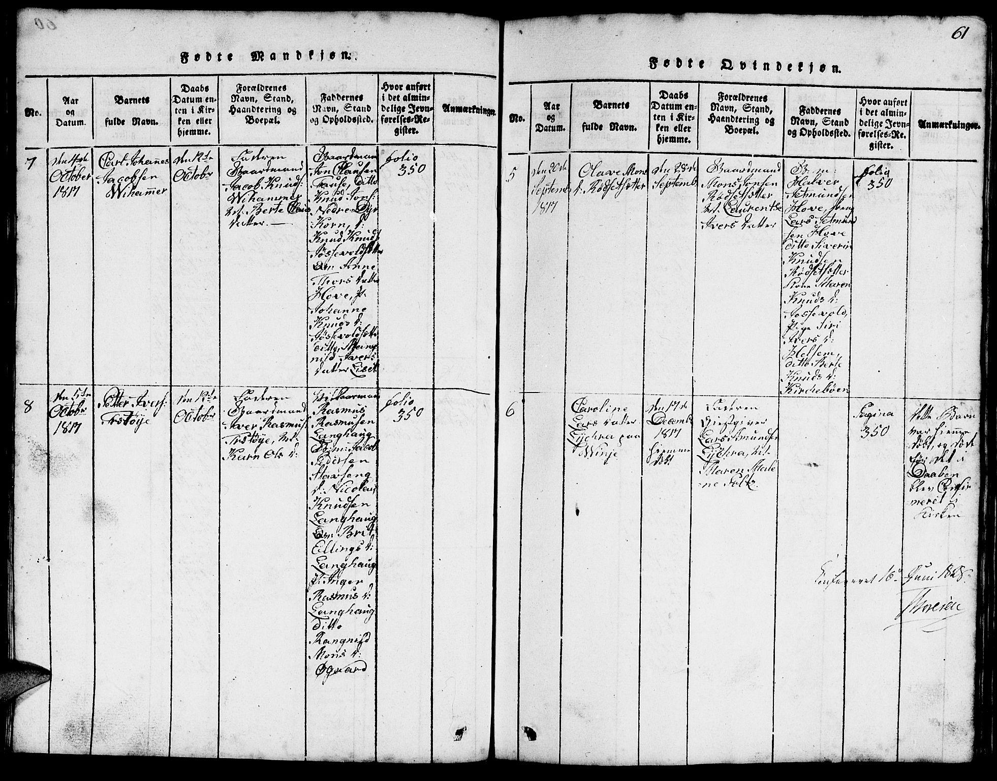 Ministerialprotokoller, klokkerbøker og fødselsregistre - Møre og Romsdal, AV/SAT-A-1454/520/L0289: Parish register (copy) no. 520C01, 1817-1837, p. 61