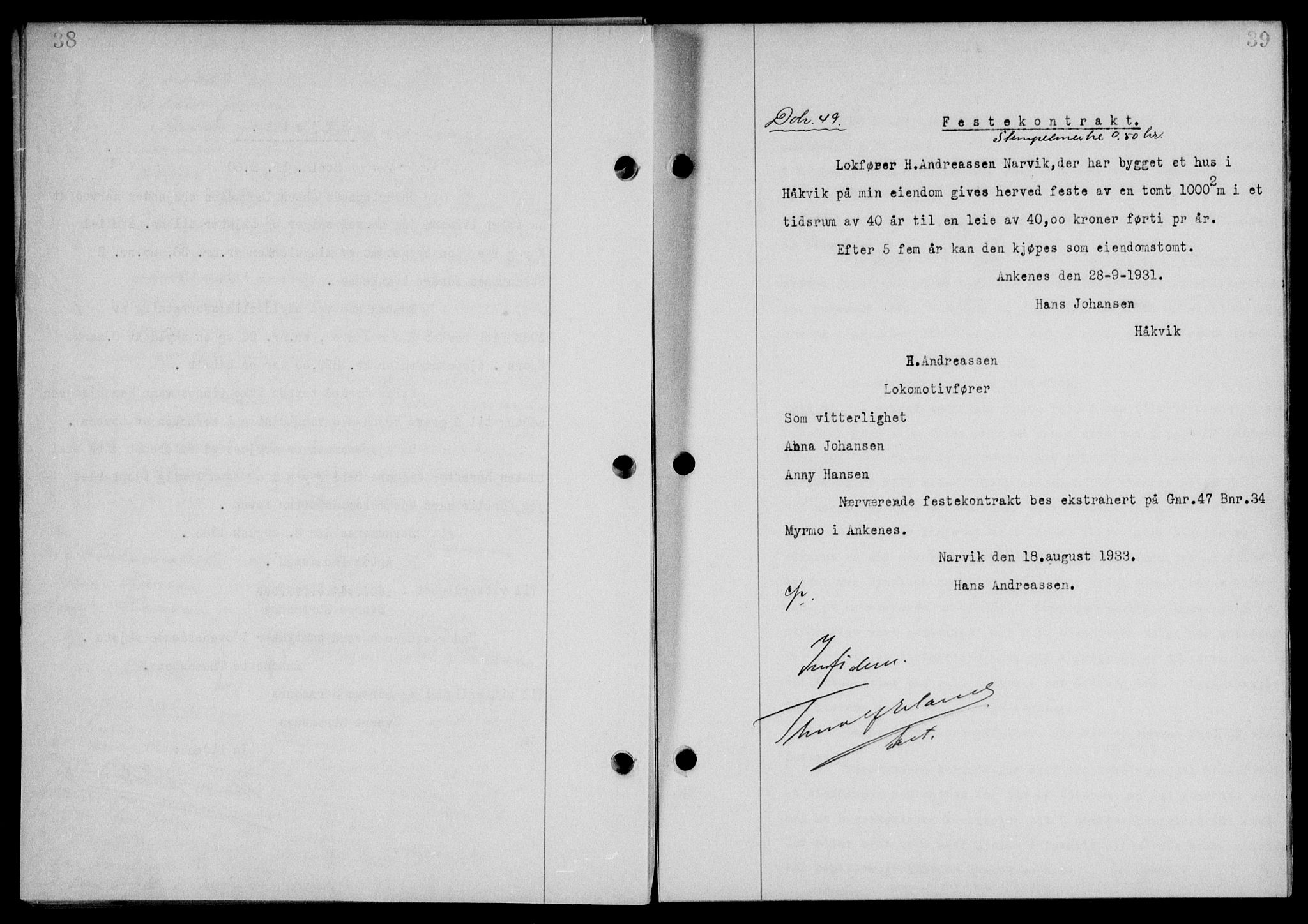 Steigen og Ofoten sorenskriveri, SAT/A-0030/1/2/2C/L0023/0002: Mortgage book no. 26-II og 27, 1933-1934, Deed date: 01.09.1933