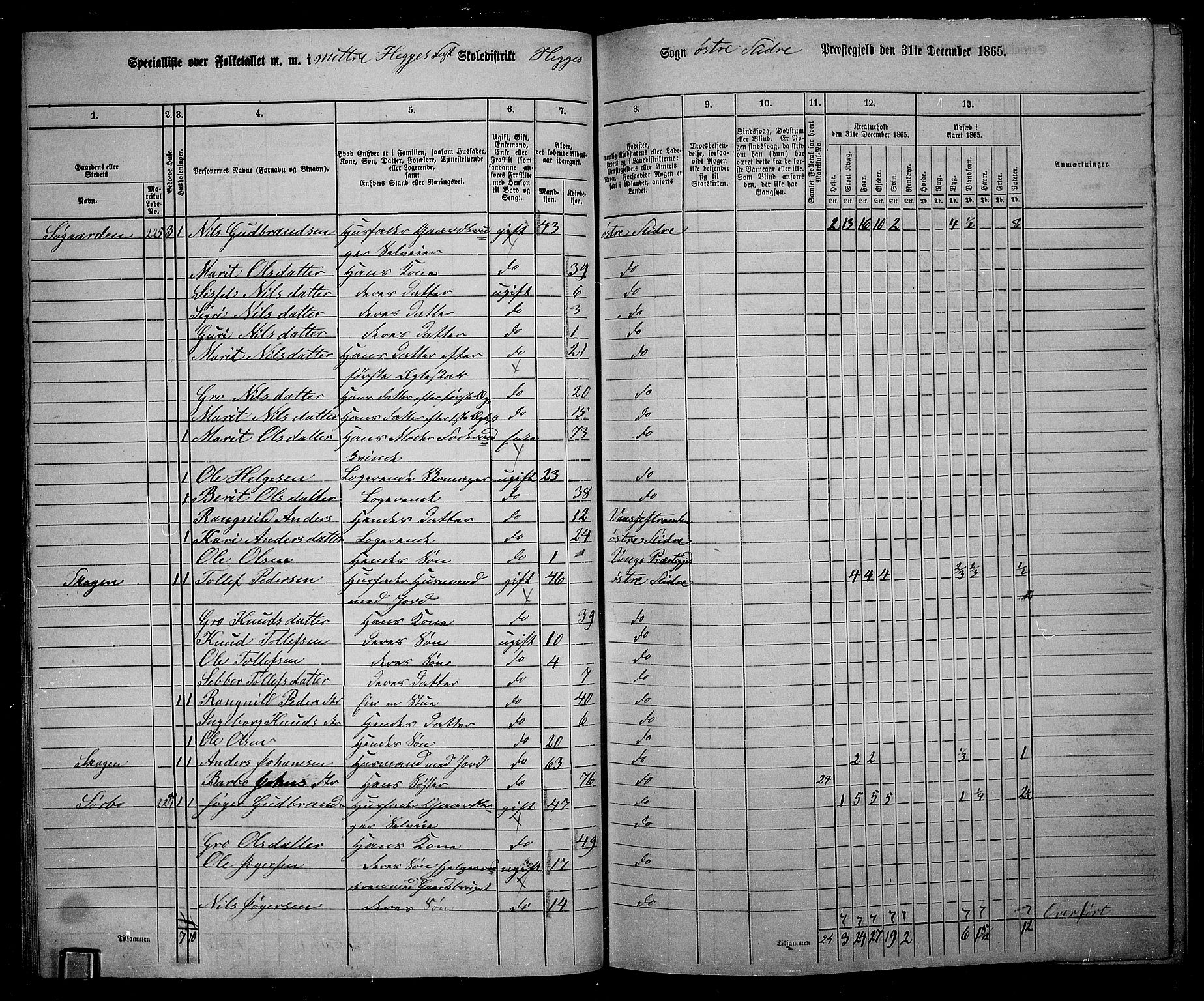 RA, 1865 census for Øystre Slidre, 1865, p. 34