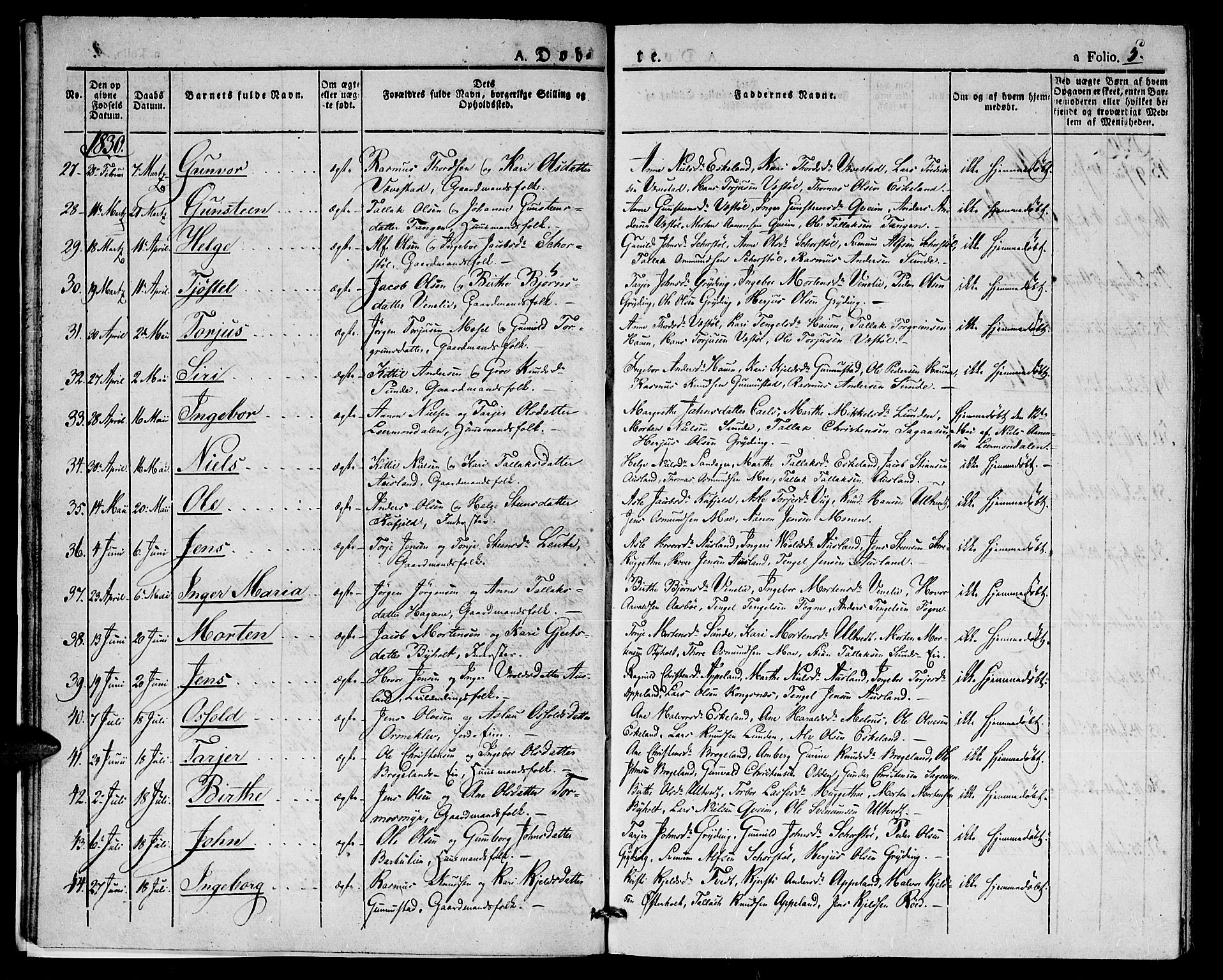 Gjerstad sokneprestkontor, SAK/1111-0014/F/Fa/Faa/L0005: Parish register (official) no. A 5, 1829-1841, p. 5