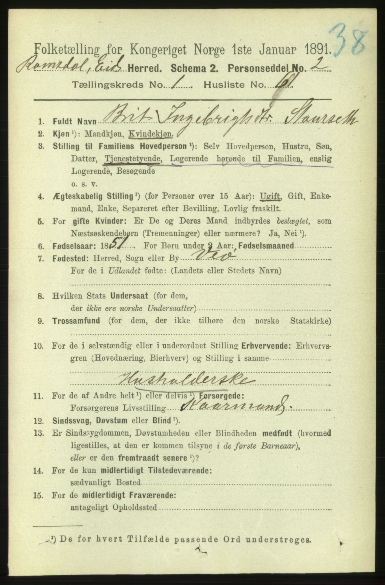 RA, 1891 census for 1538 Eid, 1891, p. 412