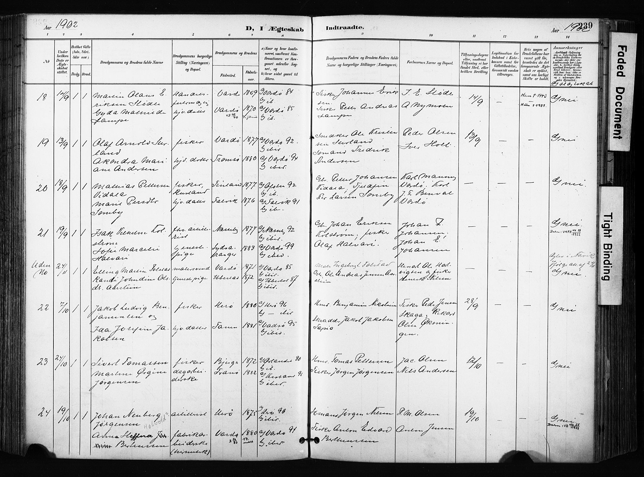 Vardø sokneprestkontor, AV/SATØ-S-1332/H/Ha/L0010kirke: Parish register (official) no. 10, 1895-1907, p. 239
