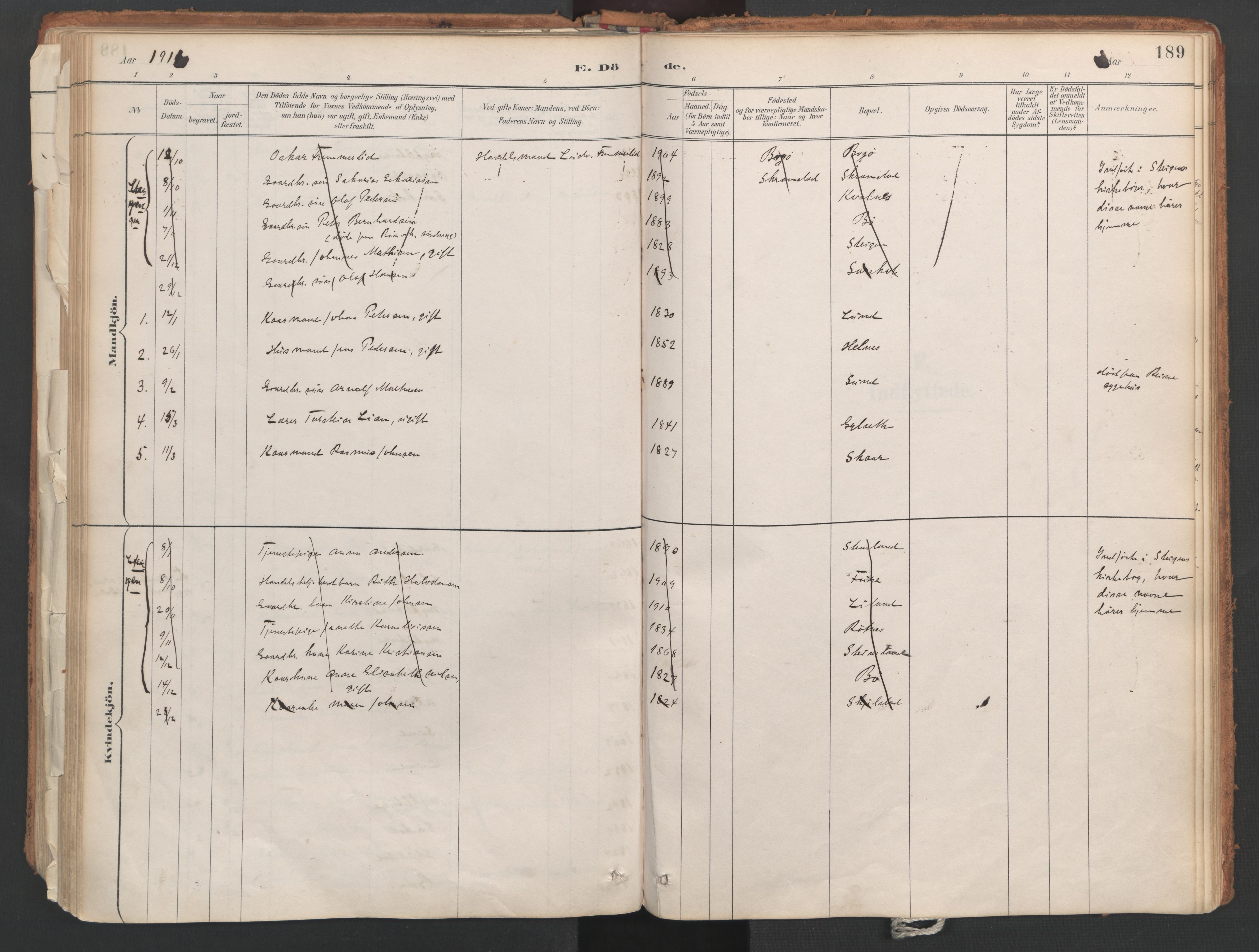 Ministerialprotokoller, klokkerbøker og fødselsregistre - Nordland, AV/SAT-A-1459/857/L0822: Parish register (official) no. 857A02, 1890-1917, p. 189