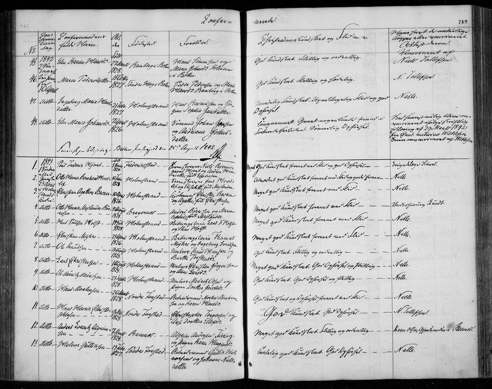 Holmestrand kirkebøker, SAKO/A-346/F/Fa/L0002: Parish register (official) no. 2, 1840-1866, p. 227