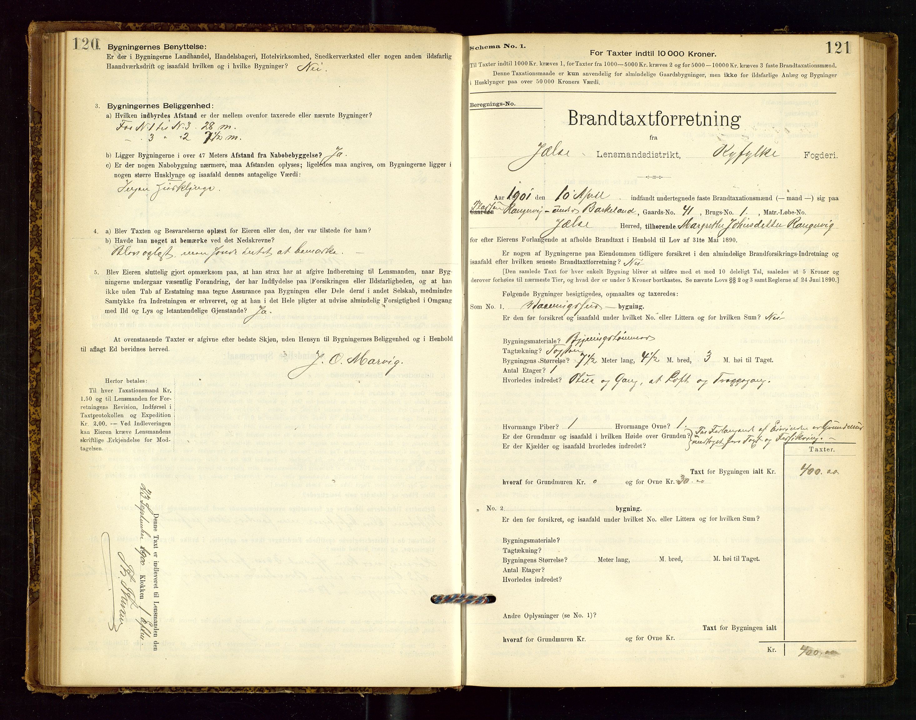 Jelsa lensmannskontor, SAST/A-100360/Gob/L0001: "Brandtaxationsprotocol", 1895-1918, p. 120-121