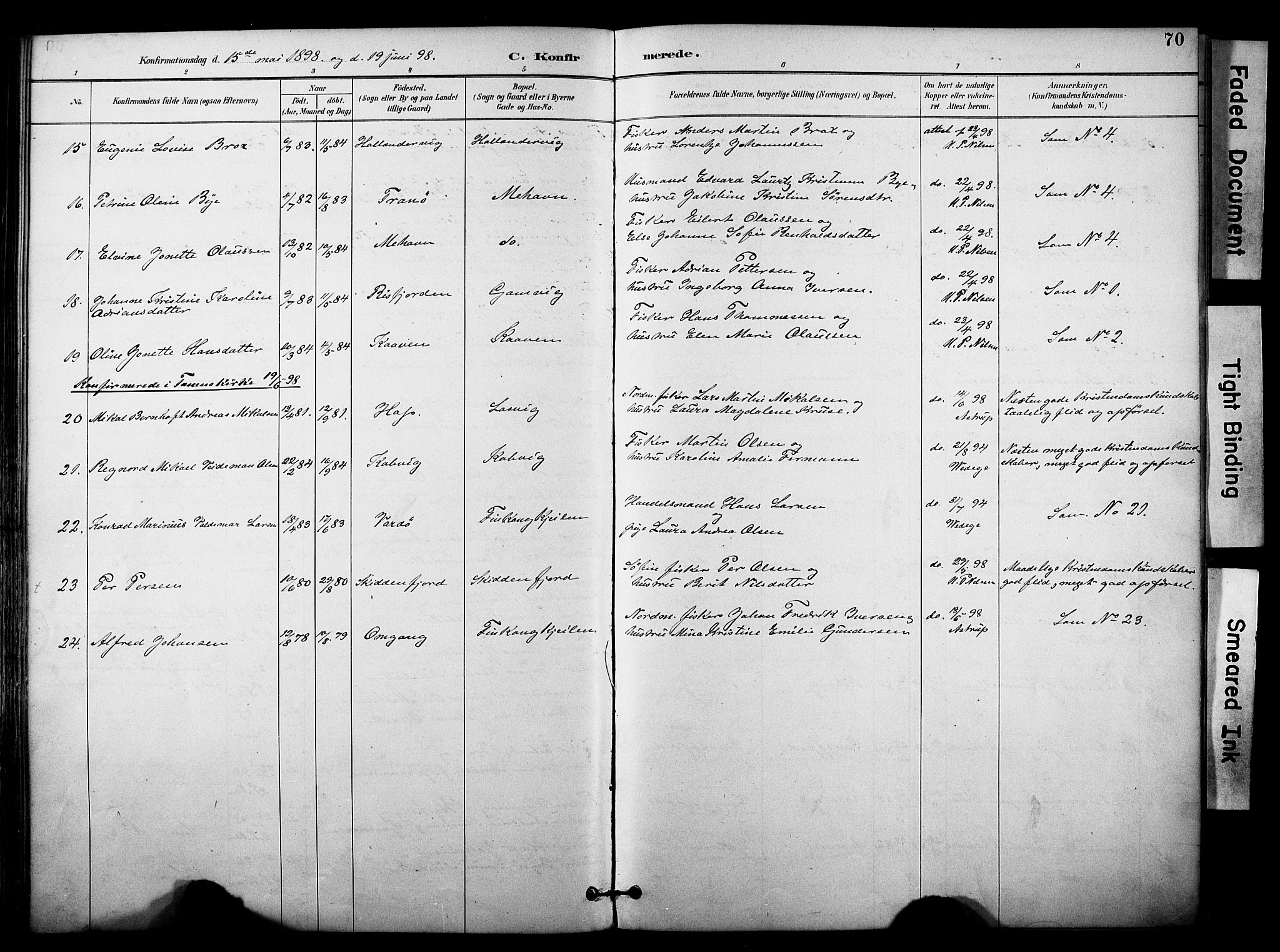 Tana sokneprestkontor, SATØ/S-1334/H/Ha/L0006kirke: Parish register (official) no. 6, 1892-1908, p. 70