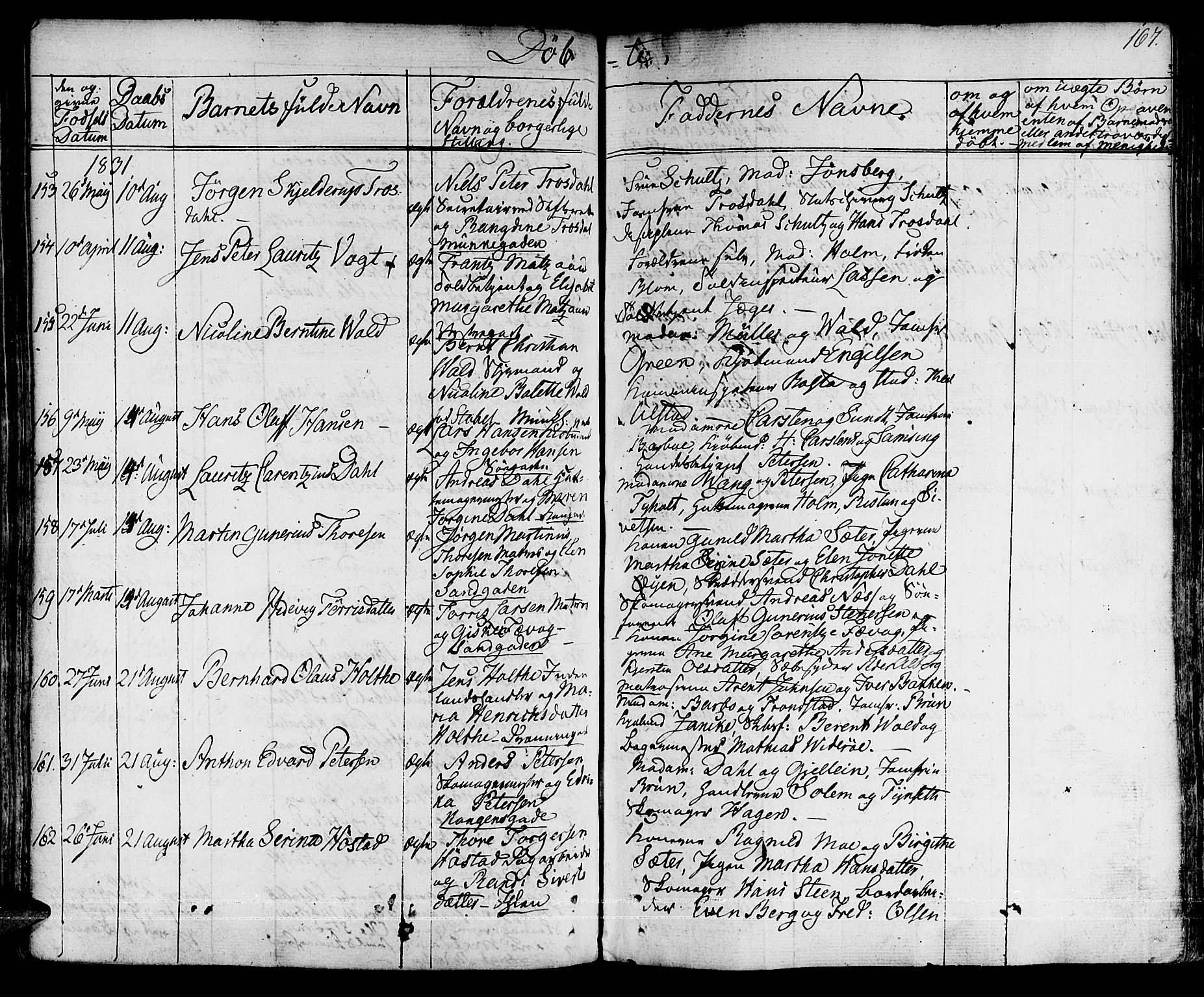 Ministerialprotokoller, klokkerbøker og fødselsregistre - Sør-Trøndelag, SAT/A-1456/601/L0045: Parish register (official) no. 601A13, 1821-1831, p. 167