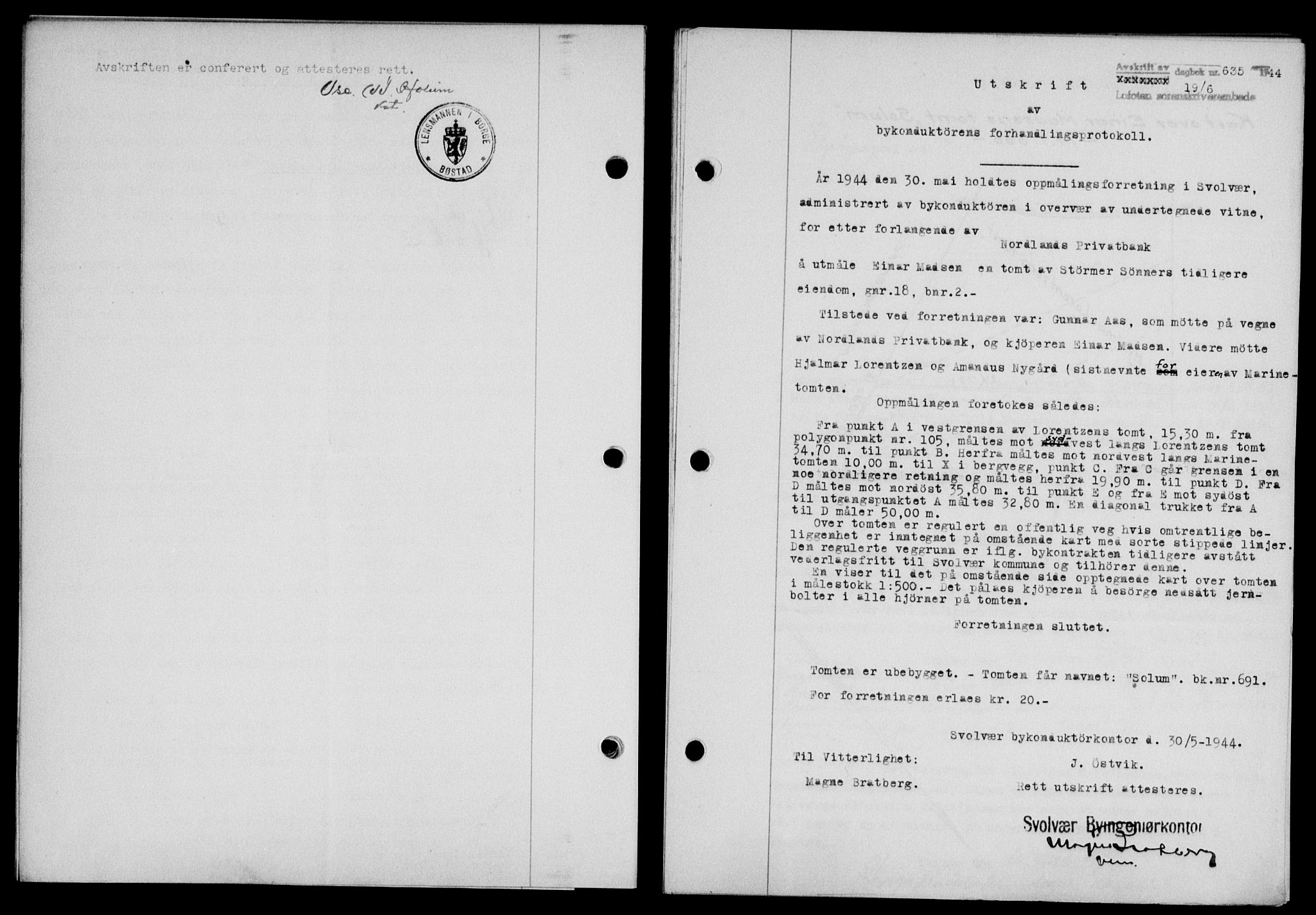 Lofoten sorenskriveri, SAT/A-0017/1/2/2C/L0012a: Mortgage book no. 12a, 1943-1944, Diary no: : 635/1944