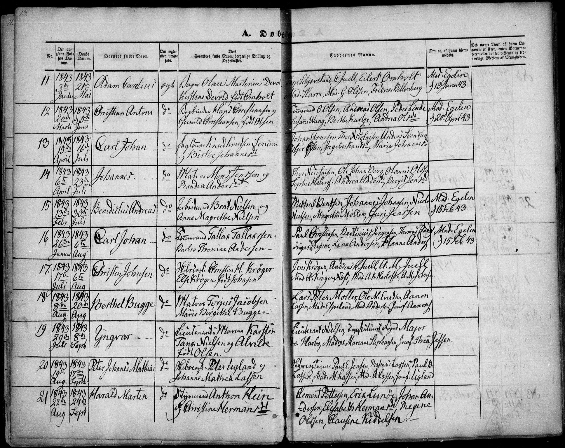 Arendal sokneprestkontor, Trefoldighet, SAK/1111-0040/F/Fa/L0005: Parish register (official) no. A 5, 1838-1854, p. 13