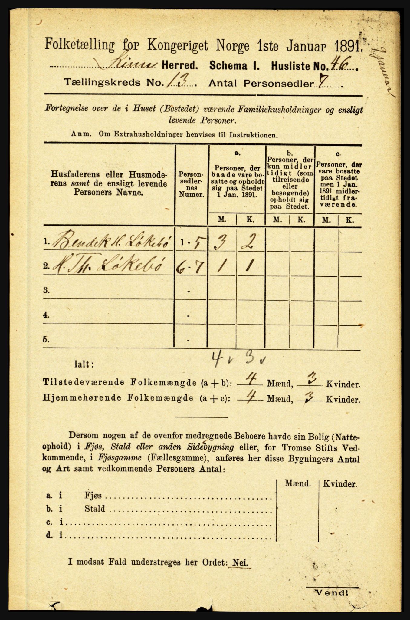 RA, 1891 census for 1437 Kinn, 1891, p. 5042