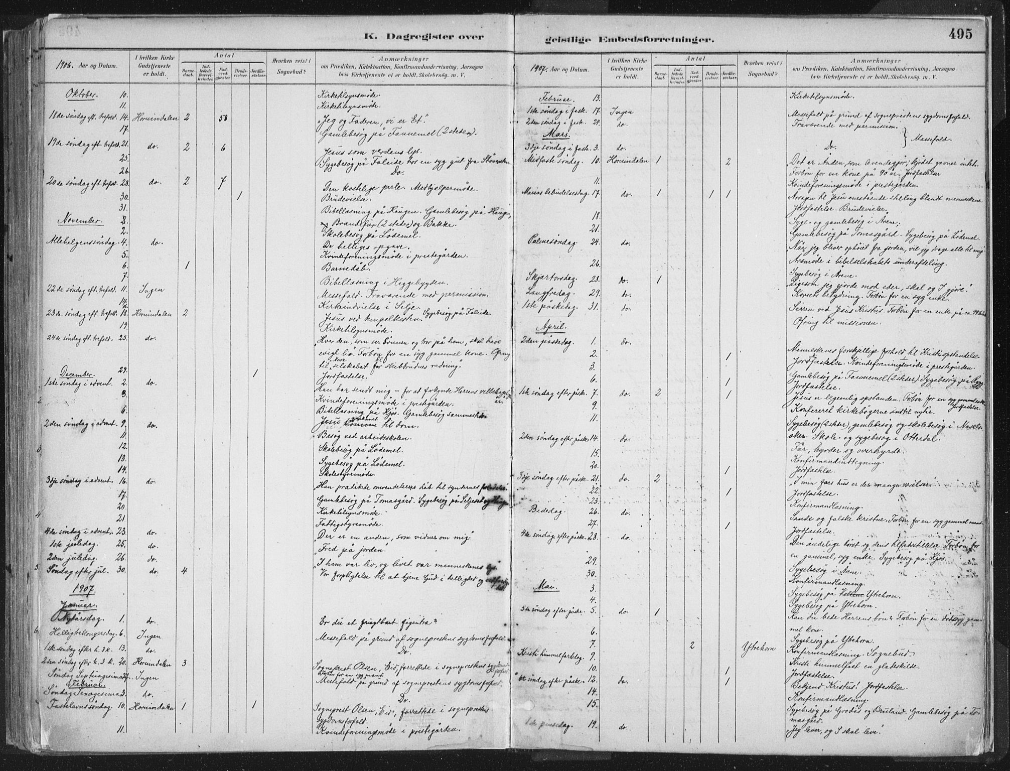 Hornindal sokneprestembete, SAB/A-82401/H/Haa/Haaa/L0003/0002: Parish register (official) no. A 3B, 1885-1917, p. 495