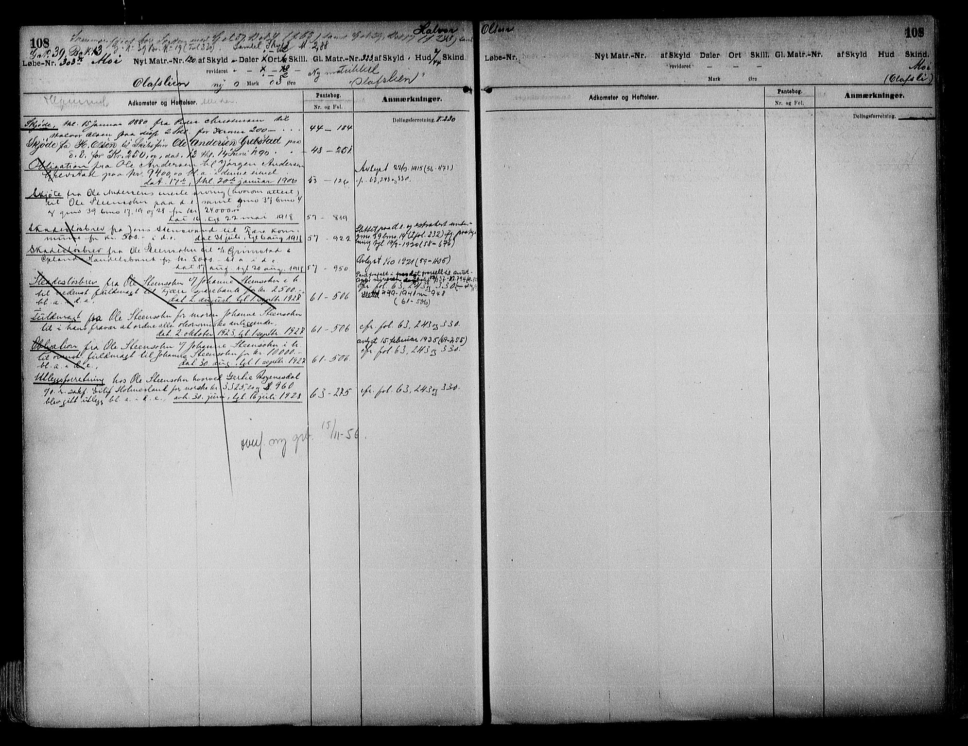 Vestre Nedenes/Sand sorenskriveri, SAK/1221-0010/G/Ga/L0017: Mortgage register no. 13a, 1872-1956, p. 108
